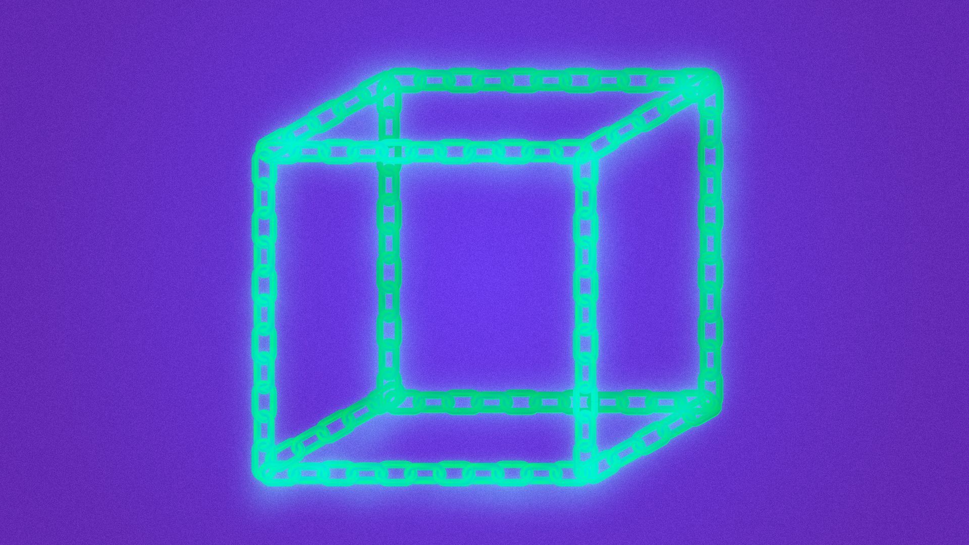 Illustration of a 3D square shape made out of link chains. 