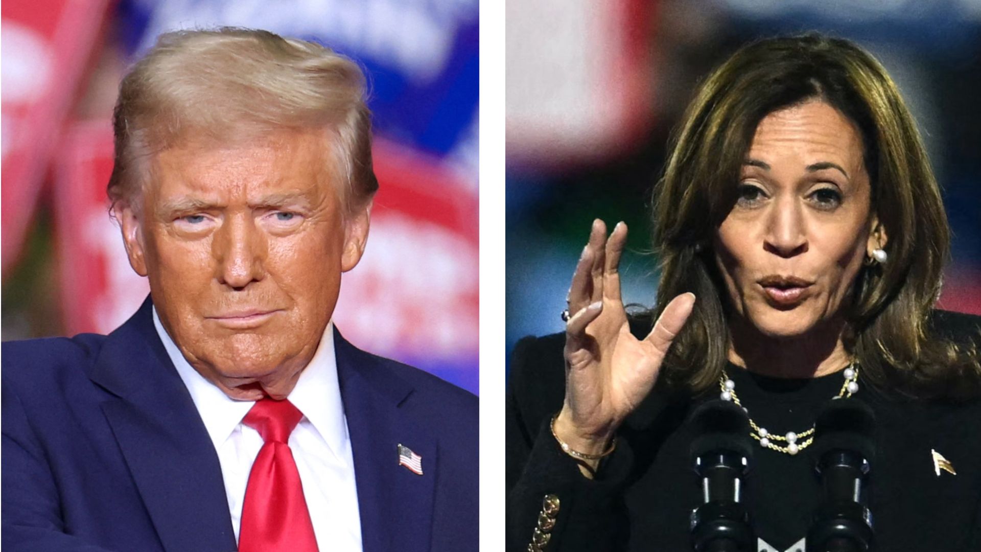 Combination images of former President Trump (L) and Vice President Harris at their respective Pennsylvania rallies on Monday evening.