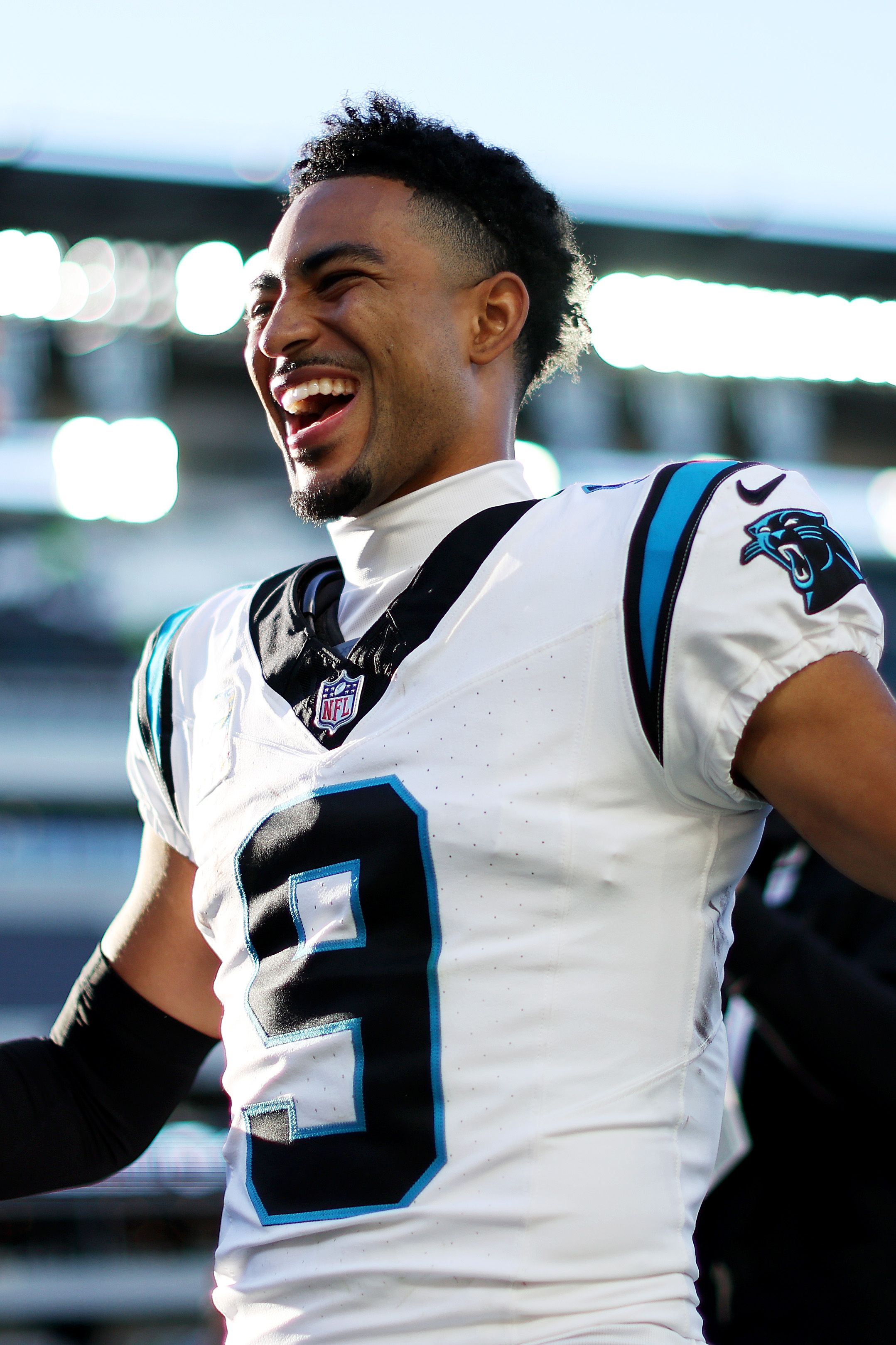 Bryce Young #9 of the Carolina Panthers celebrates a win over the Philadelphia Eagles after a game at Lincoln Financial Field on October 18, 2026 in Philadelphia, Pennsylvania. (Photo by Emilee Chinn/Getty Images)