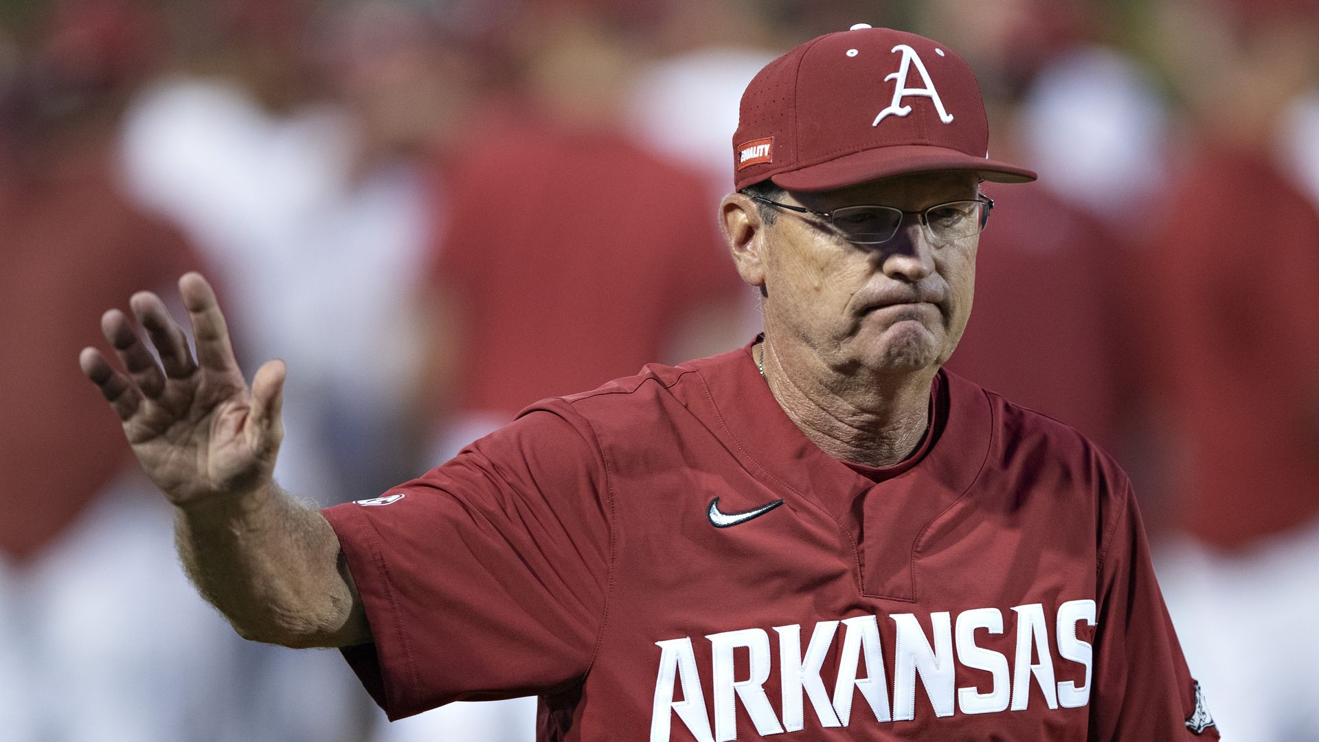 Head Coach Dave Van Horn of the Arkansas Razorbacks after a game at Baum-Walker Stadium on June 7, 2021.  Photo: Wesley Hitt/Getty Images