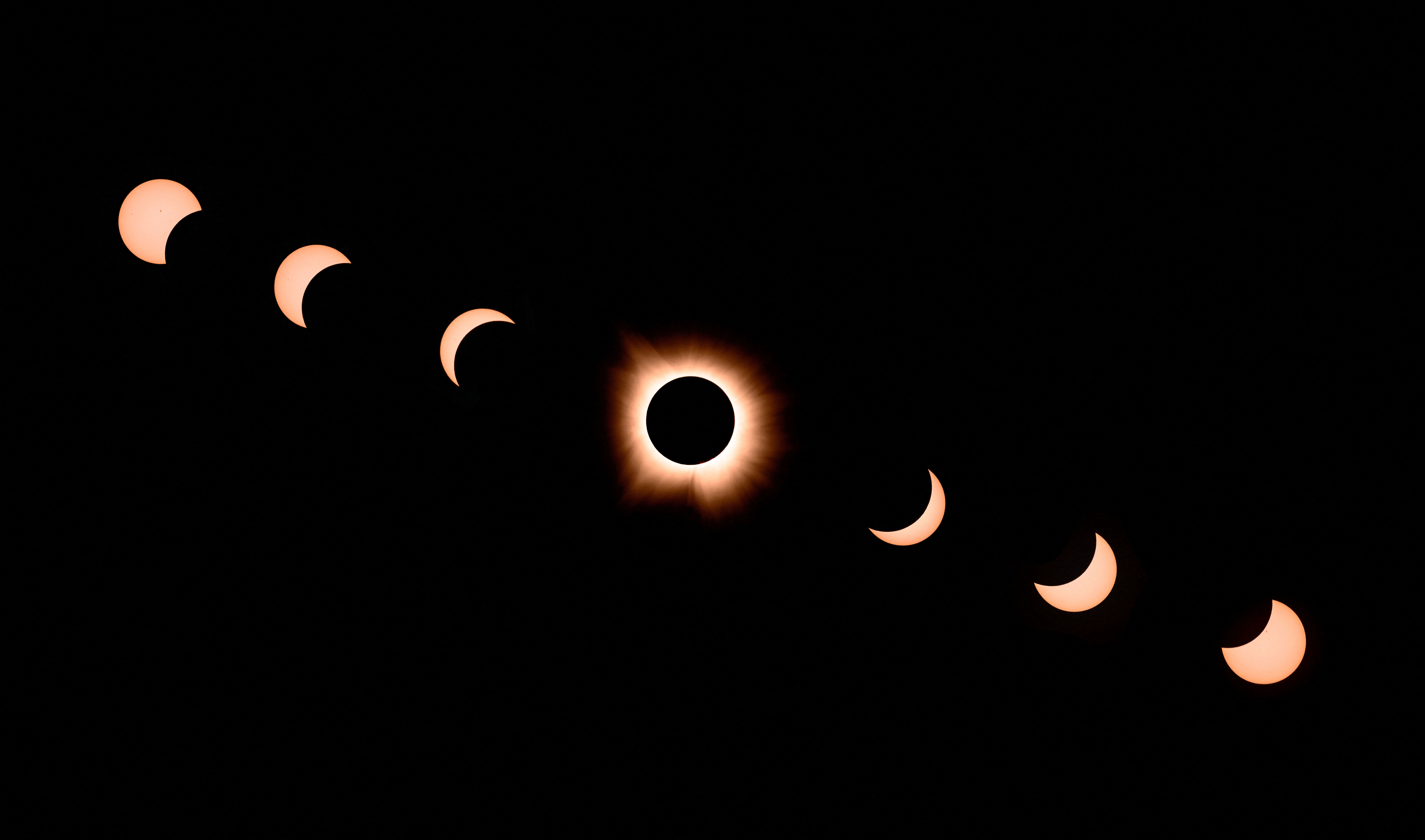 A composite of seven photos taken from Bloomington, Ind., during yesterday's total solar eclipse.