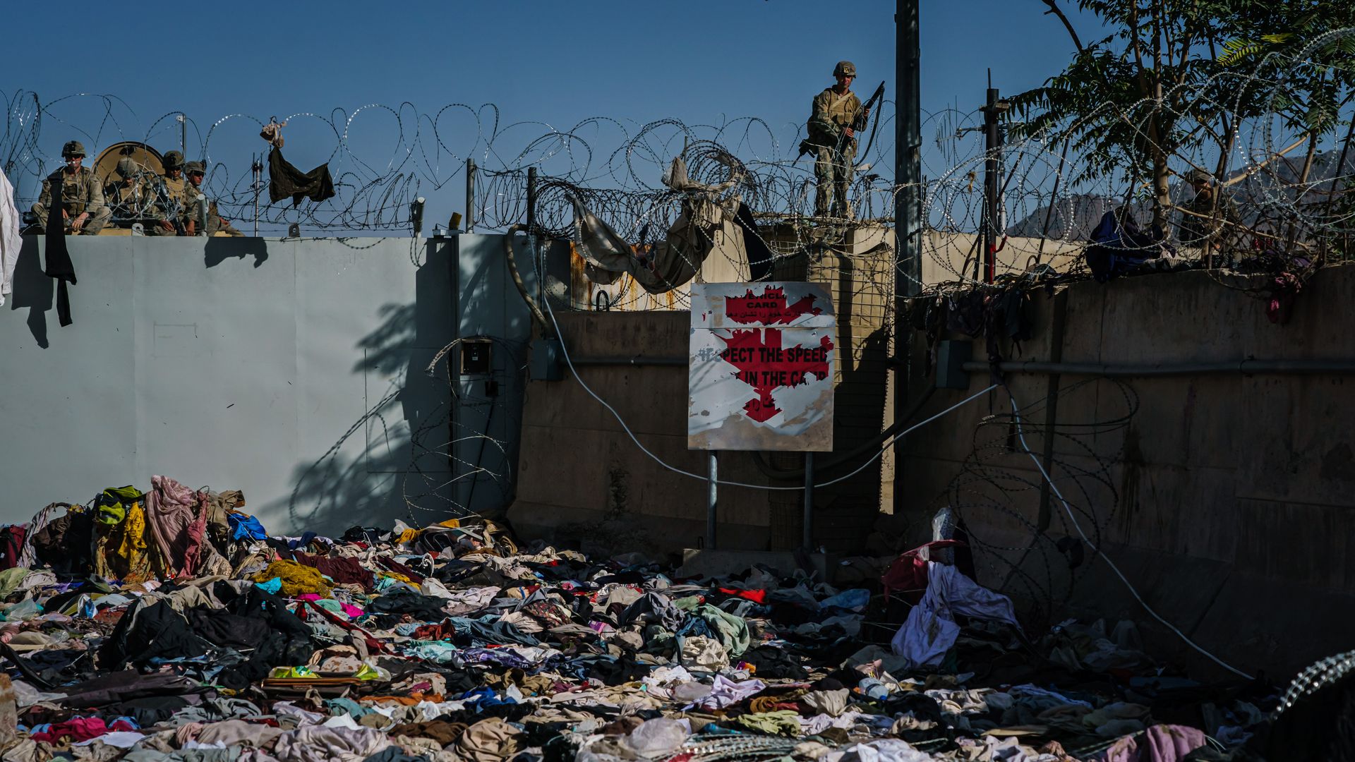 American soldiers guard the East Gate into the Airport, in Kabul, Afghanistan, Wednesday, Aug. 25, 2021.