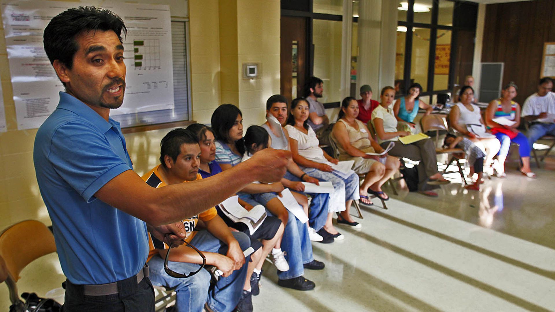 Latino parents at Burroughs Elementary school in Minneapolis during a school board meeting. Photo: Marlin Levison/Star Tribune via Getty Images