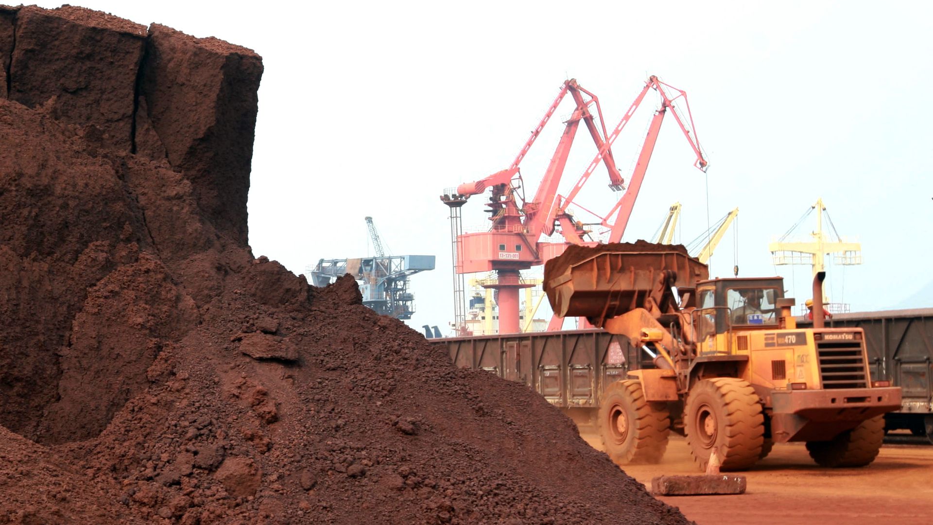 A front loader shifting soil containing rare earth minerals in a port in Lianyungang, China, in September 2010.
