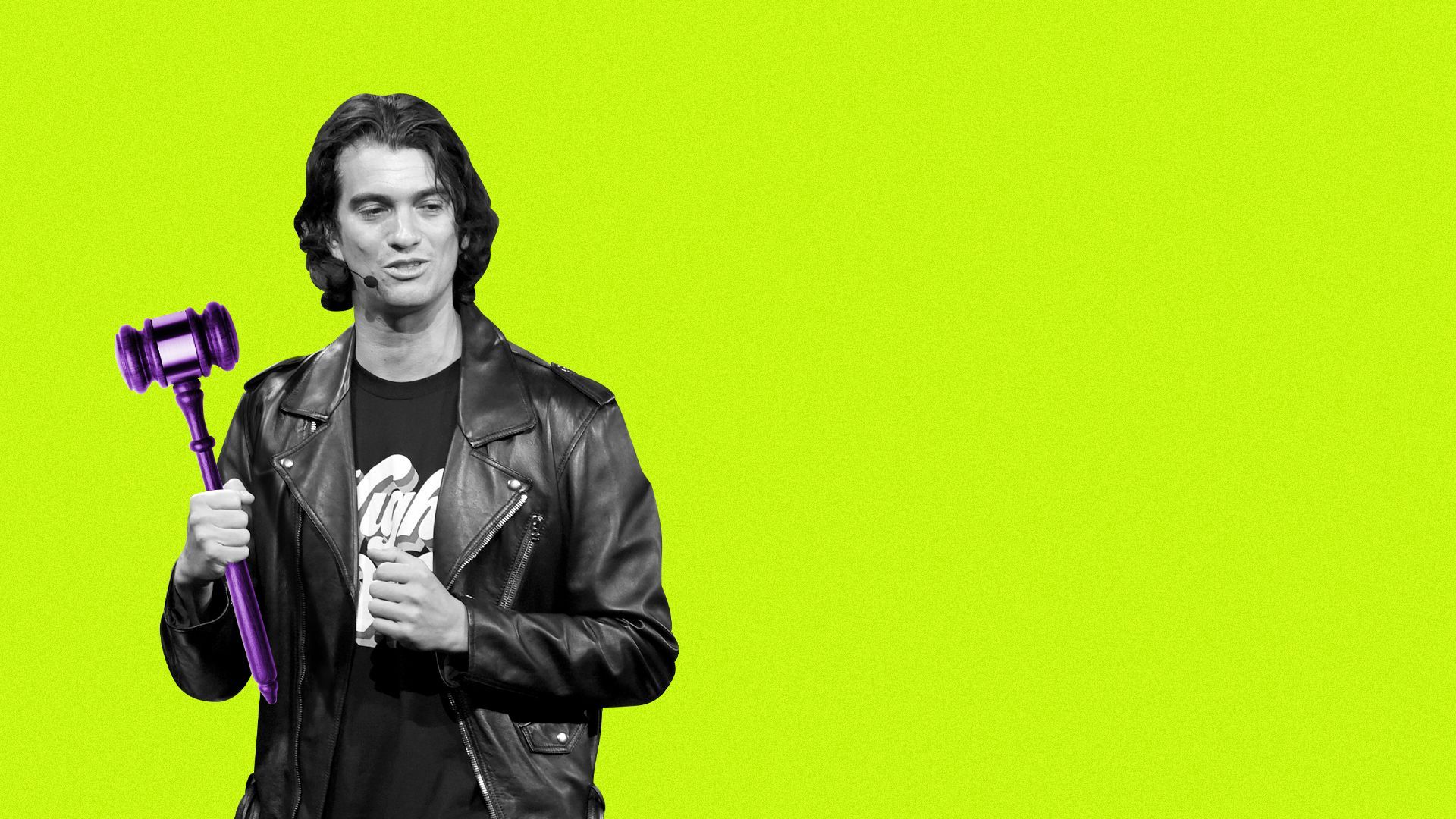 Illustration of Adam Neumann holding a gavel