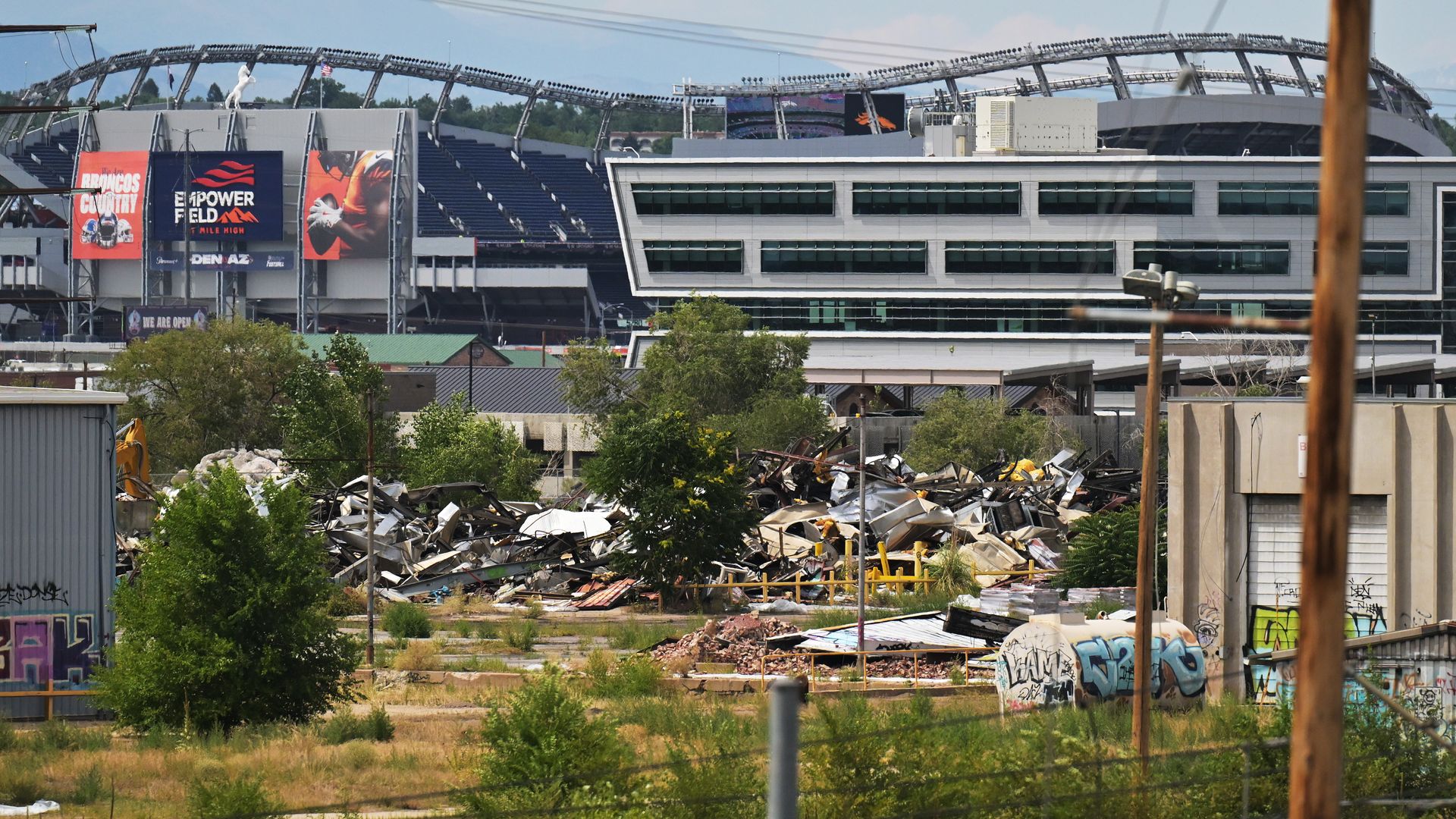 DENVER, CO- JULY 28: Several structures have been demolish at Burnham Yard in Denver, Colorado, on July 28, 2025. (Photo by RJ Sangosti/MediaNews Group/The Denver Post via Getty Images)
