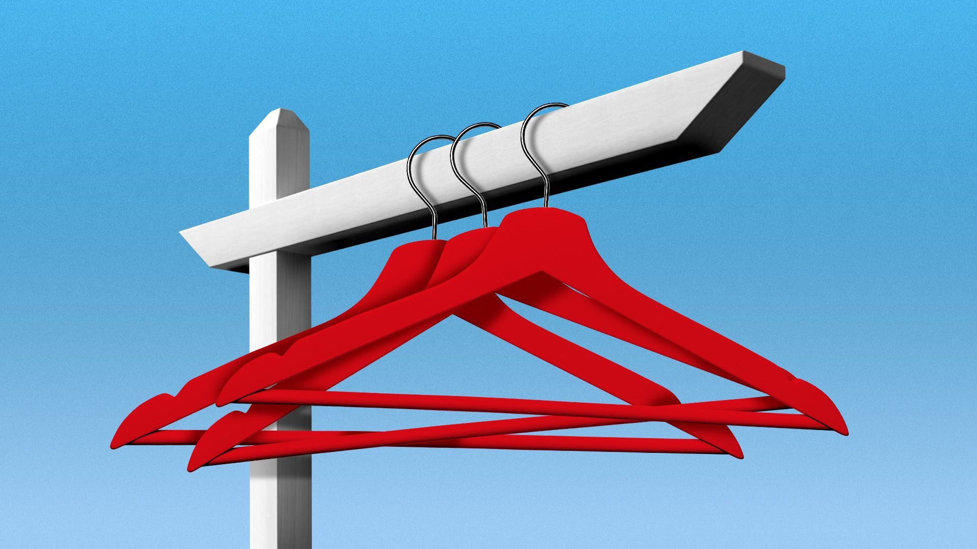 Illustration of a real estate for sale sign with three clothes hangers in place of the sign
