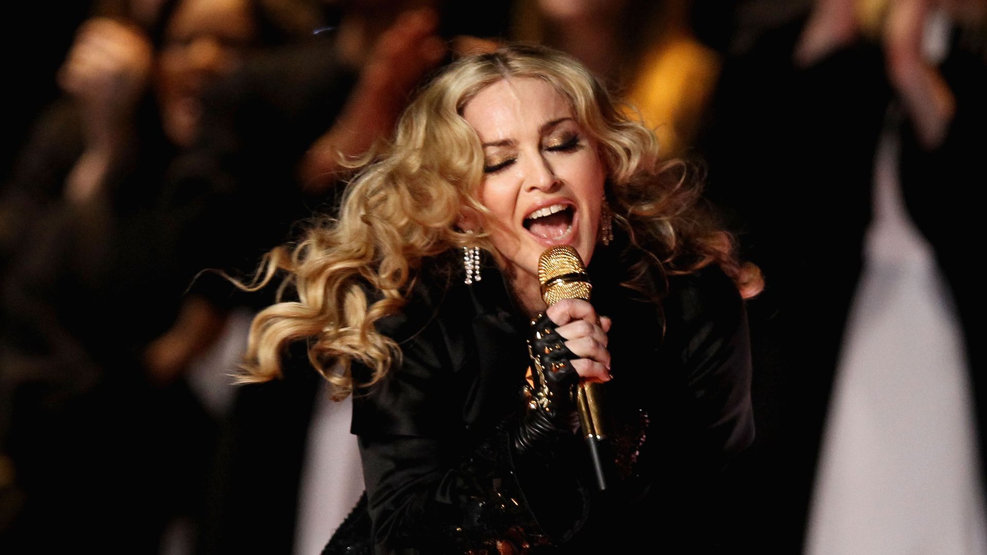 Madonna performs during the Bridgestone Super Bowl XLVI Halftime Show