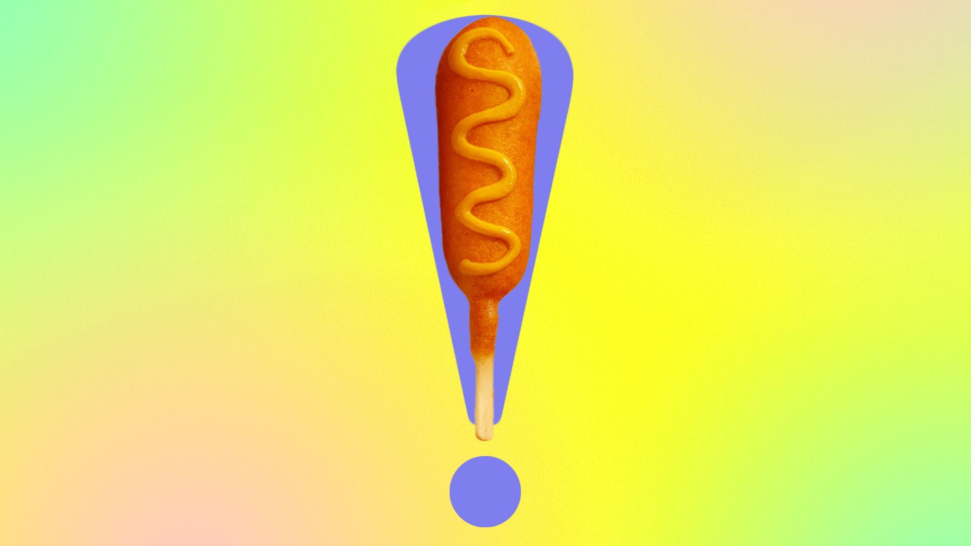 Illustration of a corn dog laid over an exclamation point