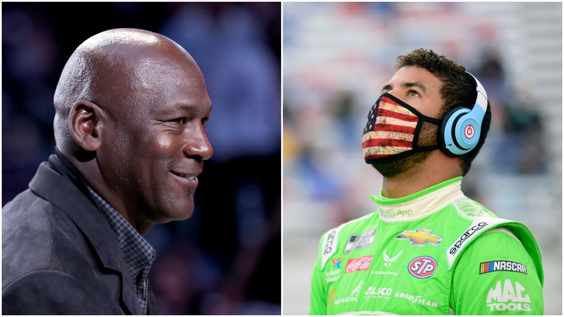 Combination images of Michael Jordan and Bubba Wallace