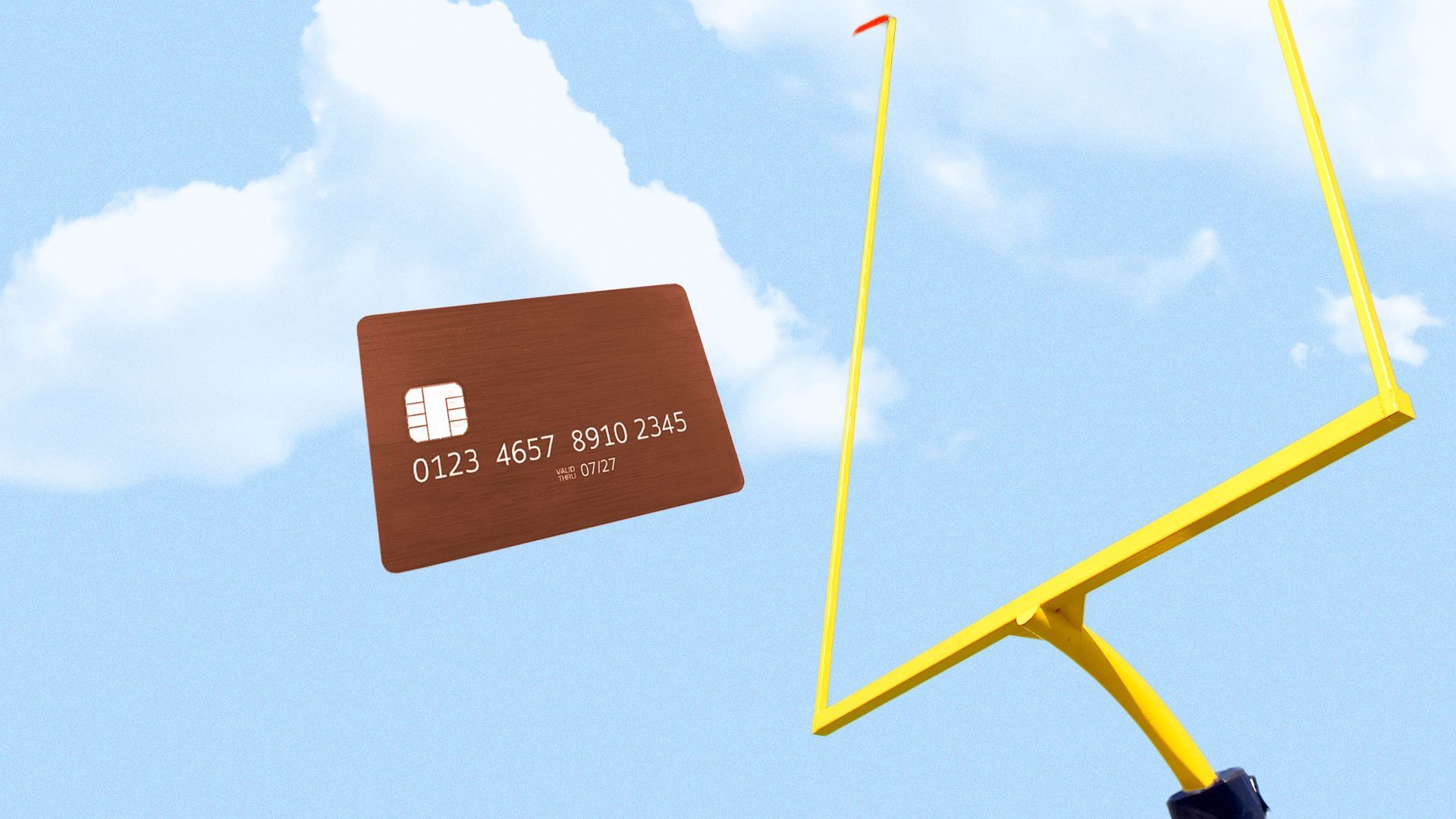 Illustration of a credit card headed towards a goal post to score a touchdown.