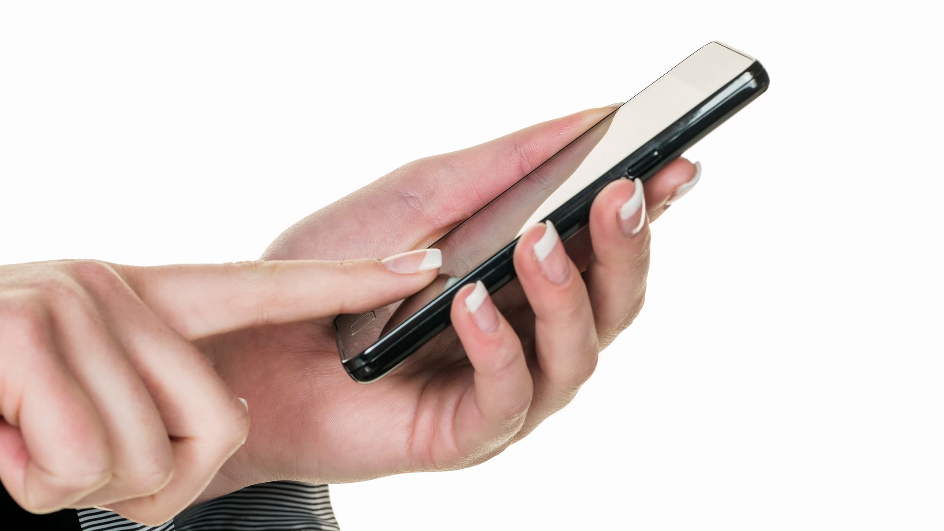 A woman pushes a button on her smartphone