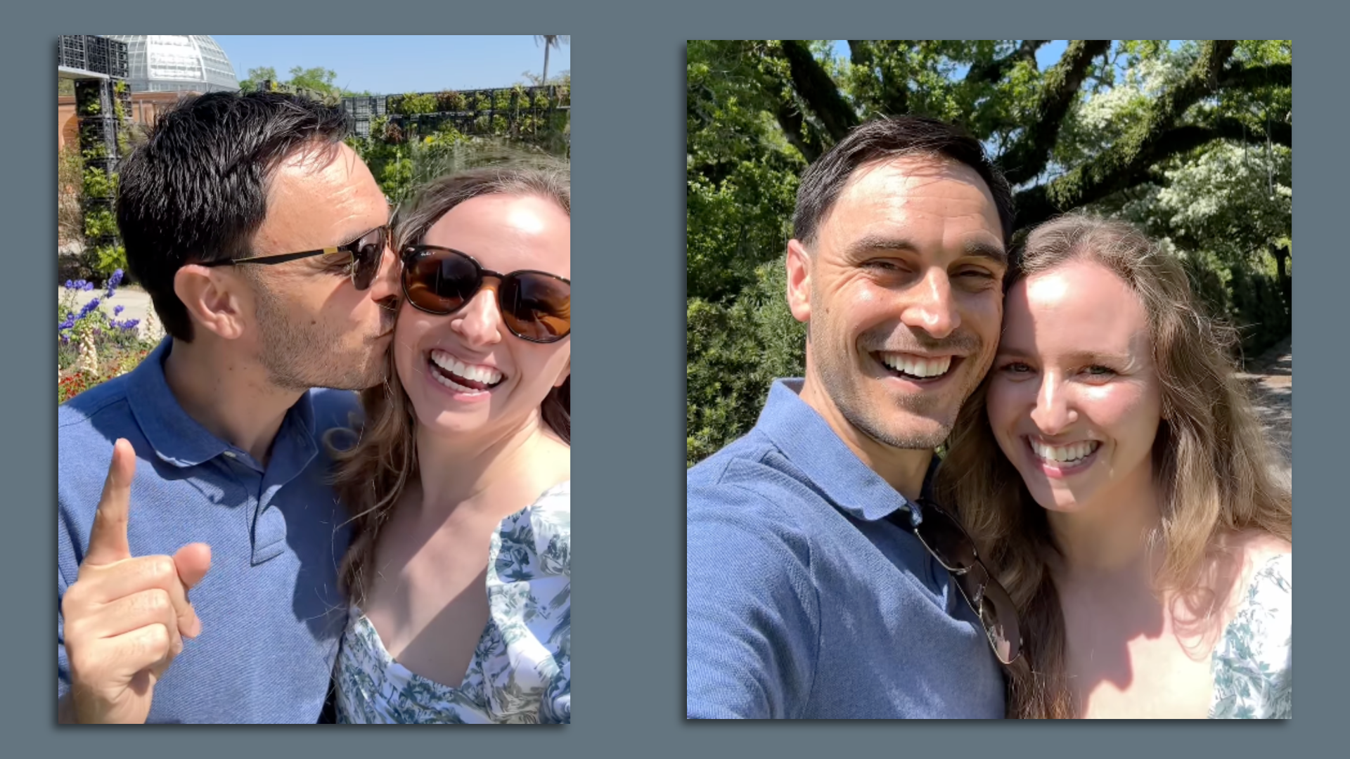 Photo shows Jessi and Alessio smiling outside.