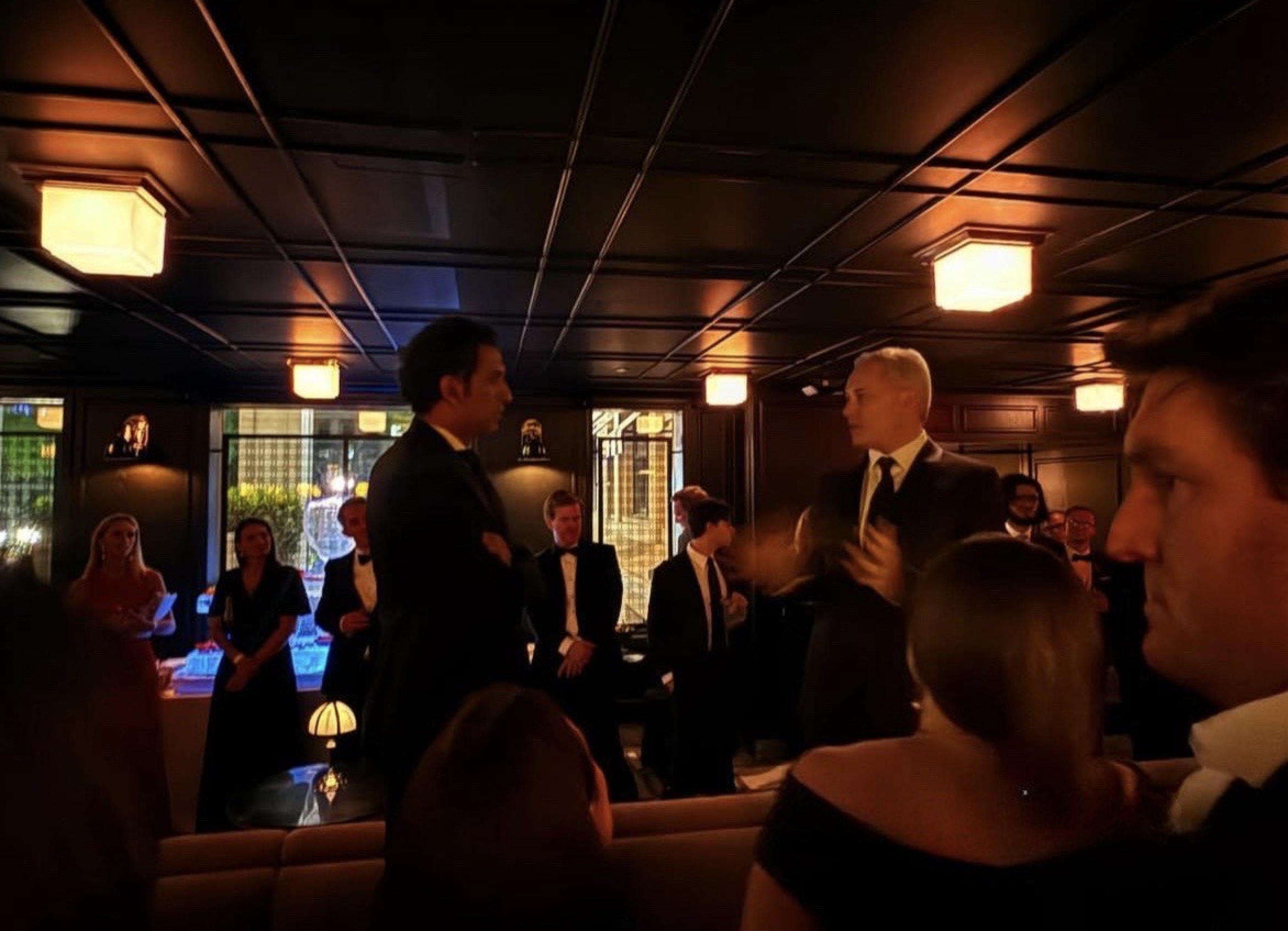 Omeed Malik (left), an owner of the coming club Executive Branch, and David Sacks, a founding member, at Saturday night's announcement party. Photo: Obtained by Axios 