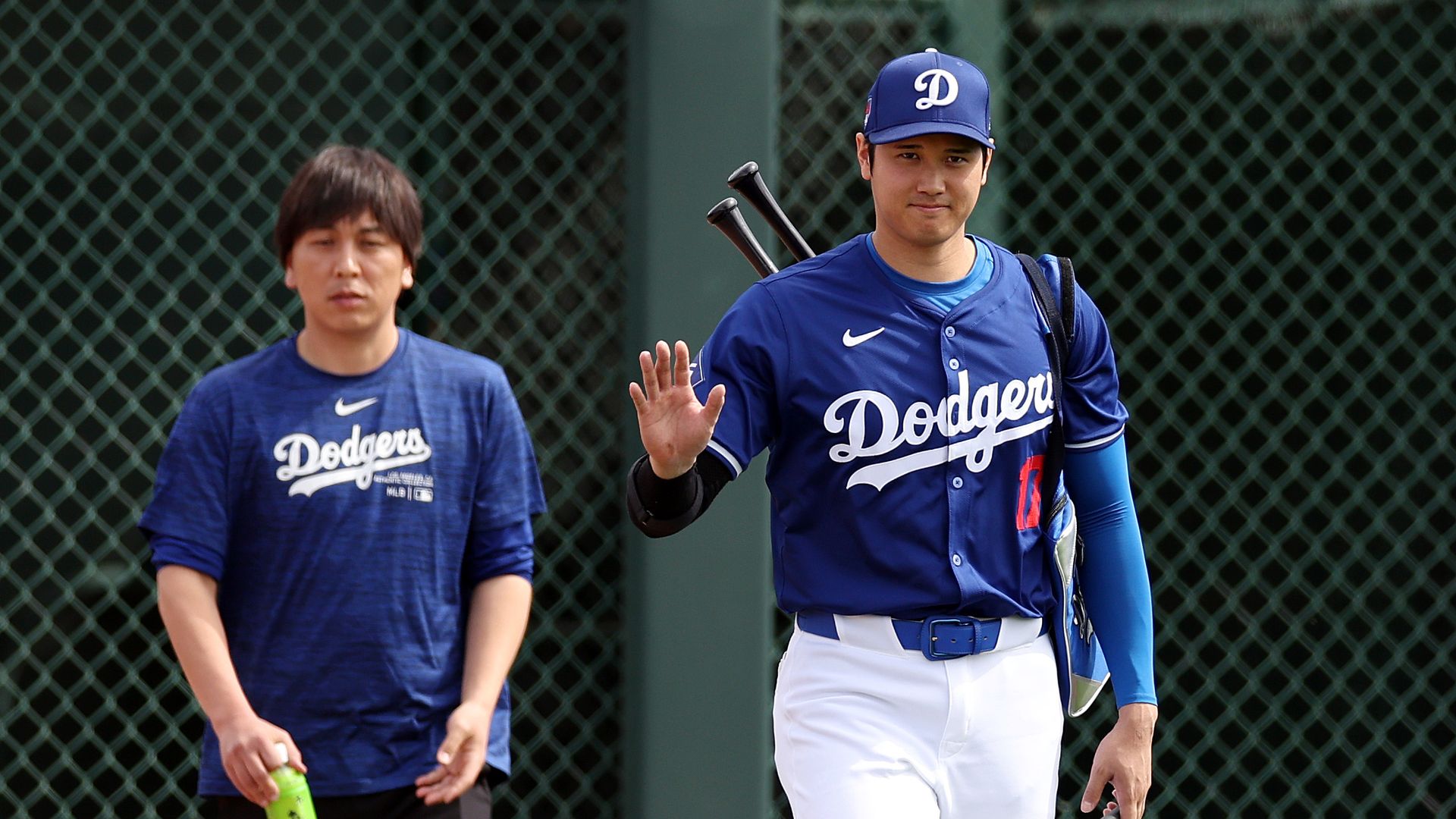 On the right is Dodgers' player Shohei Ohtani and to his left is his interpreter Ippei Mizuhara.