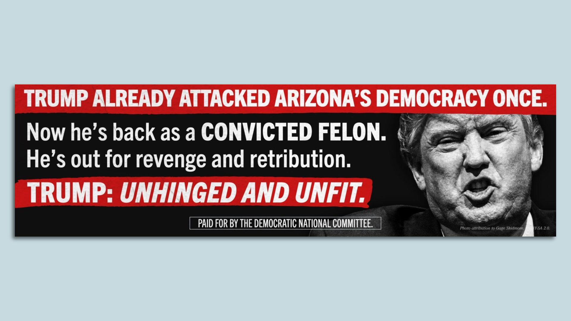 A digital version of a bilboard being paid for by the DNC calling Trump a convicted felon