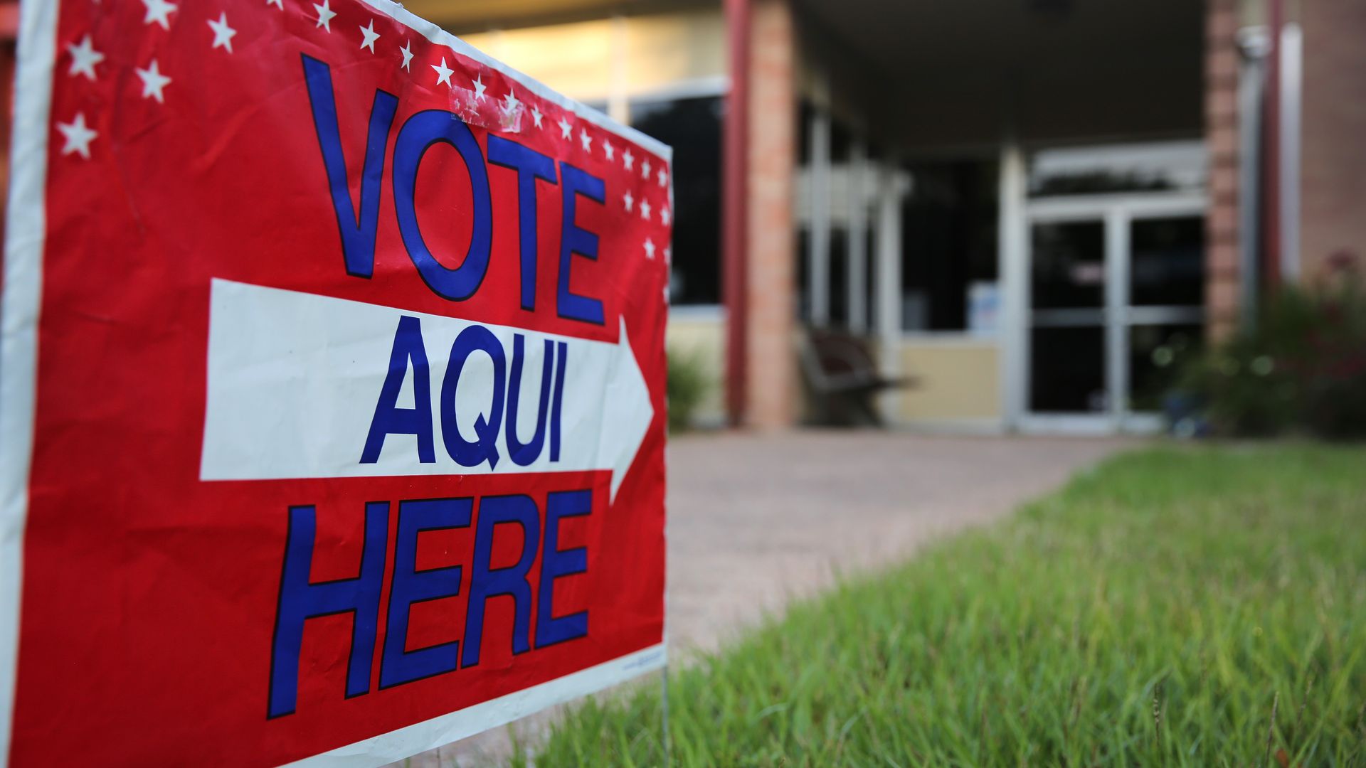 A sign for a voting place in Austin, Texas.