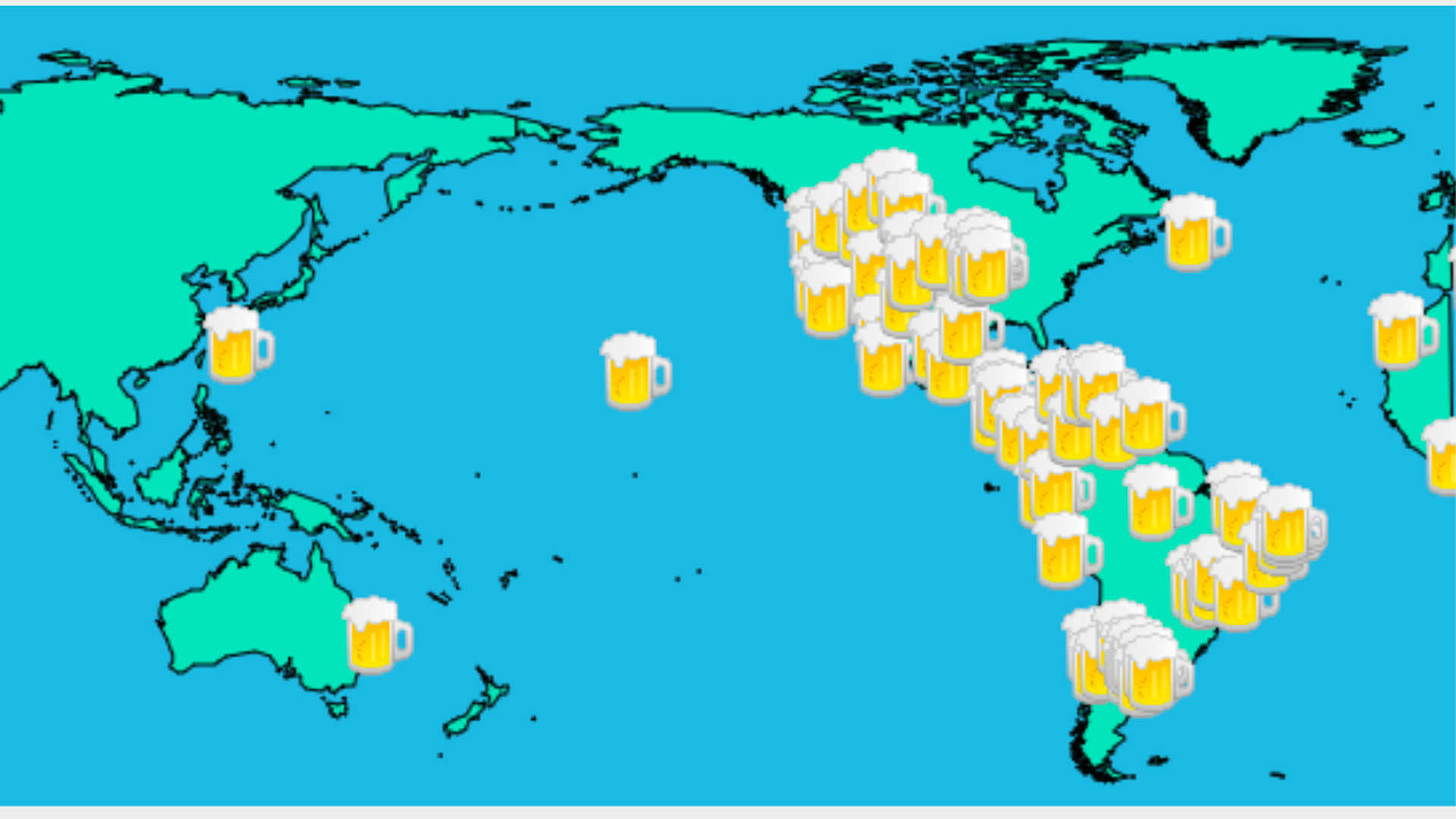 A map of the world covered in beer mug emojis