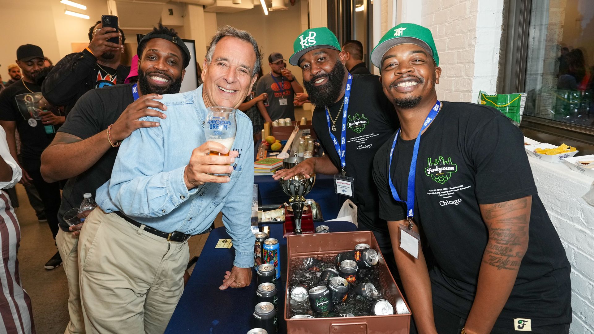 The founders of Funkytown Brewery appear with Jim Koch, the founder of Samuel Adams.