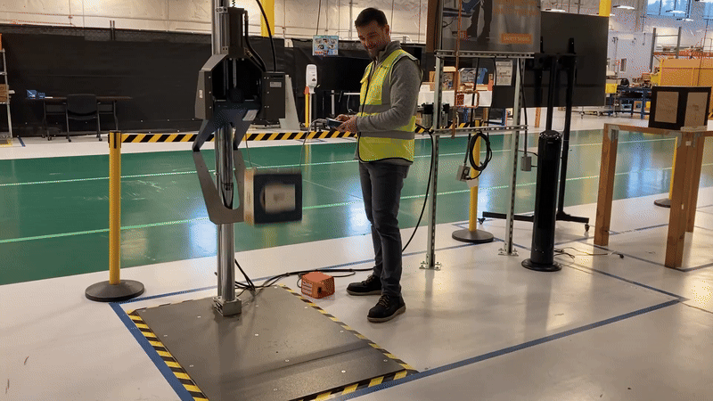 An Amazon employee crash tests packages.