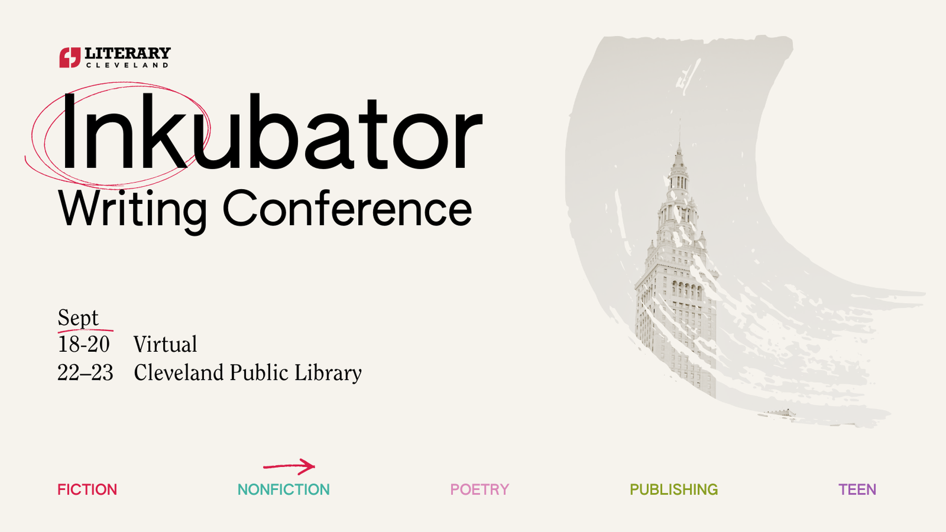 A promotional flyer for the Inkubator Writing Conference in Cleveland 