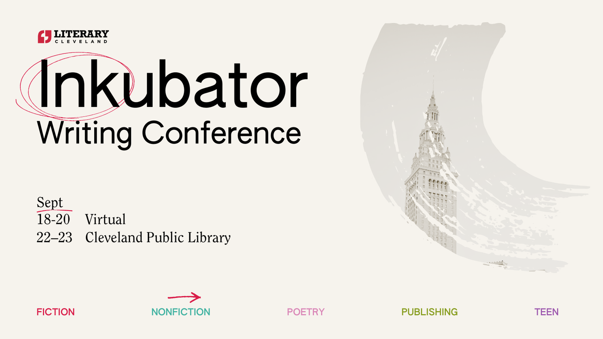 A promotional flyer for the Inkubator Writing Conference in Cleveland