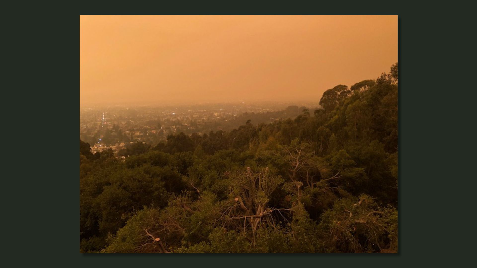 Wildfire smoke over the city of Oakland, Calif.