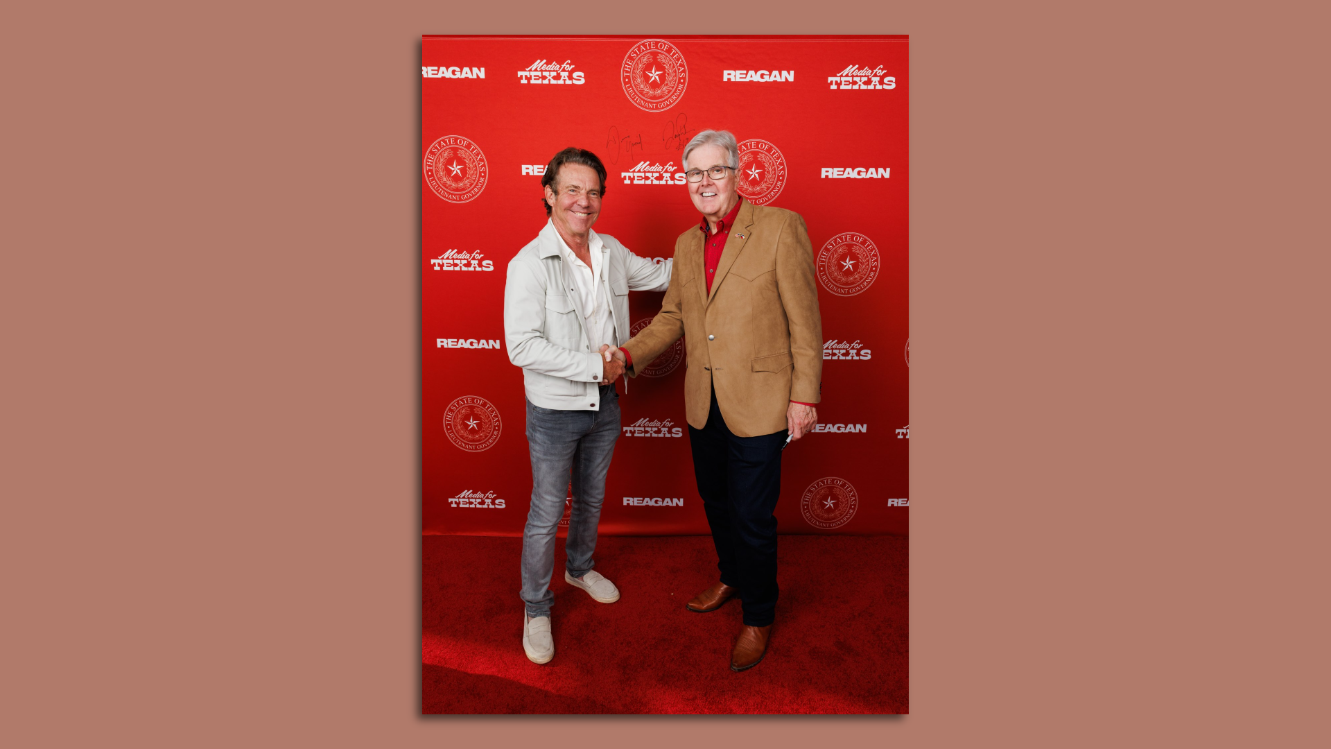 Dennis Quaid and Dan Patrick at a movie premiere.