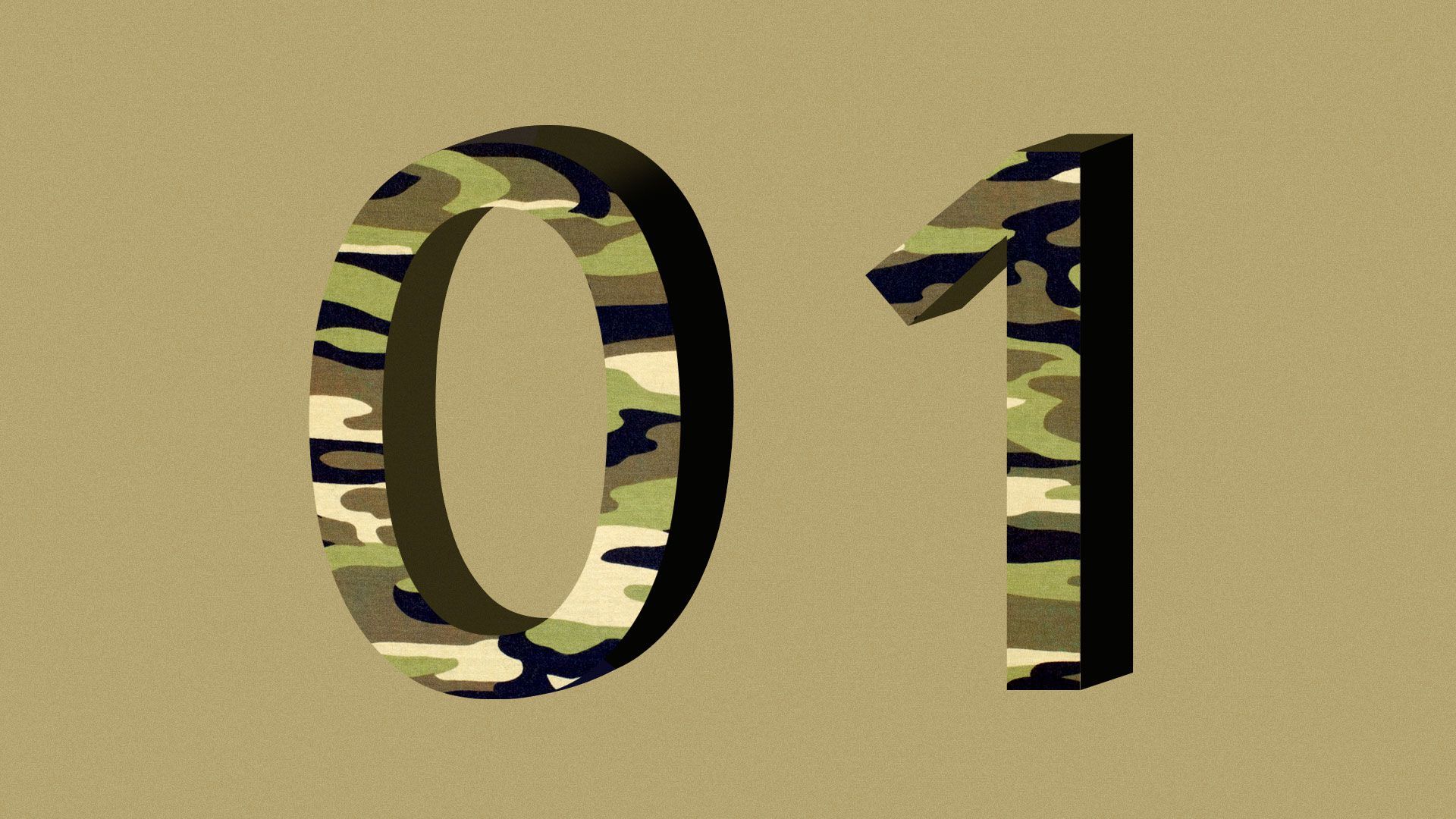 Illustration of 0 and 1 in camouflage 