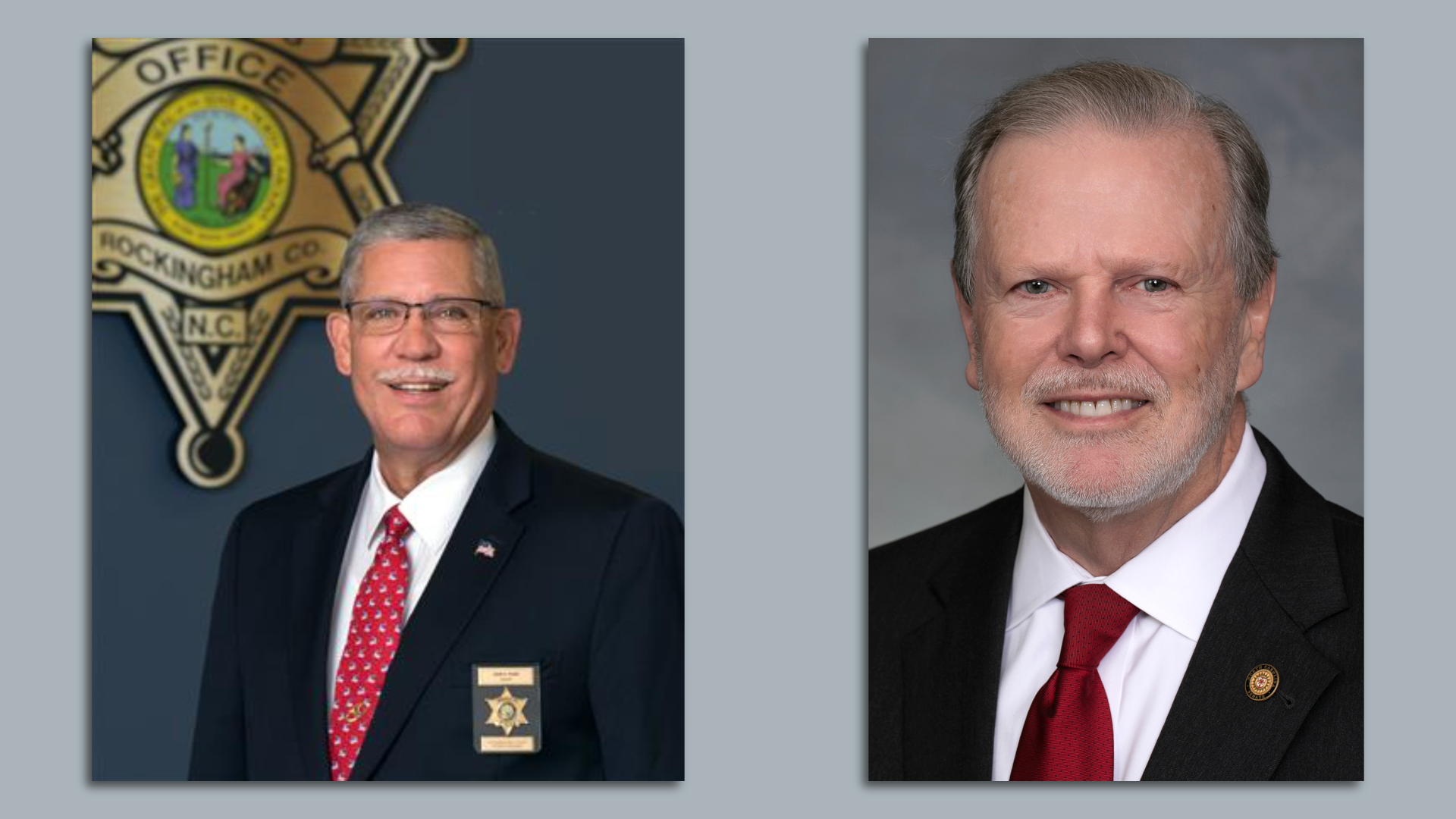 Portraits of Rockingham County Sheriff Sam Page, left, and Senate leader Phil Berger, right. 