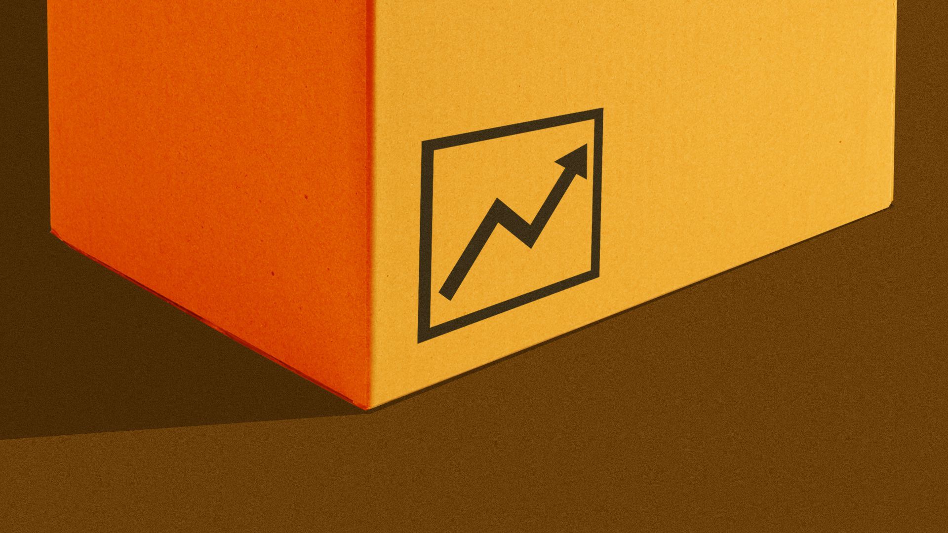 Illustration of a cardboard box with a package instruction icon in the form of an upward trend line