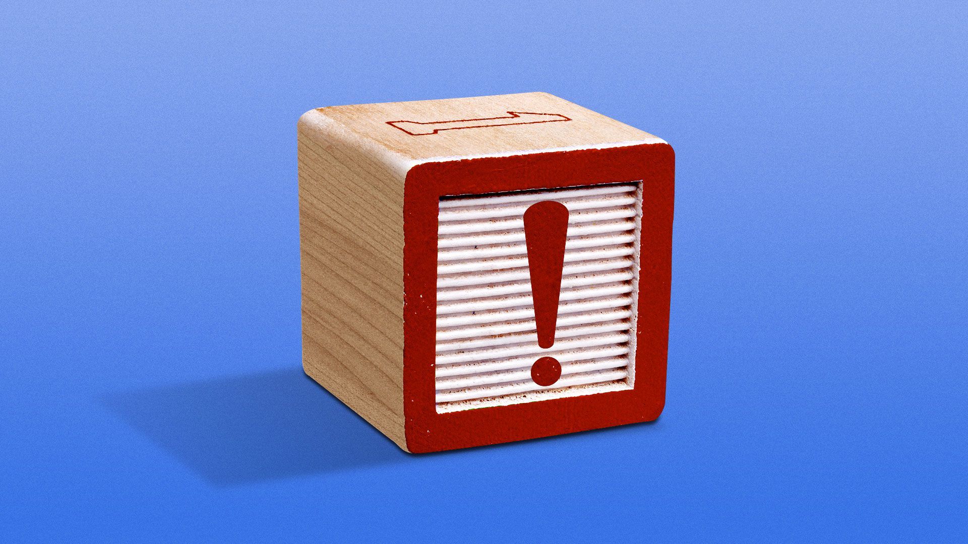 Illustration of wooden child’s play block with an exclamation point