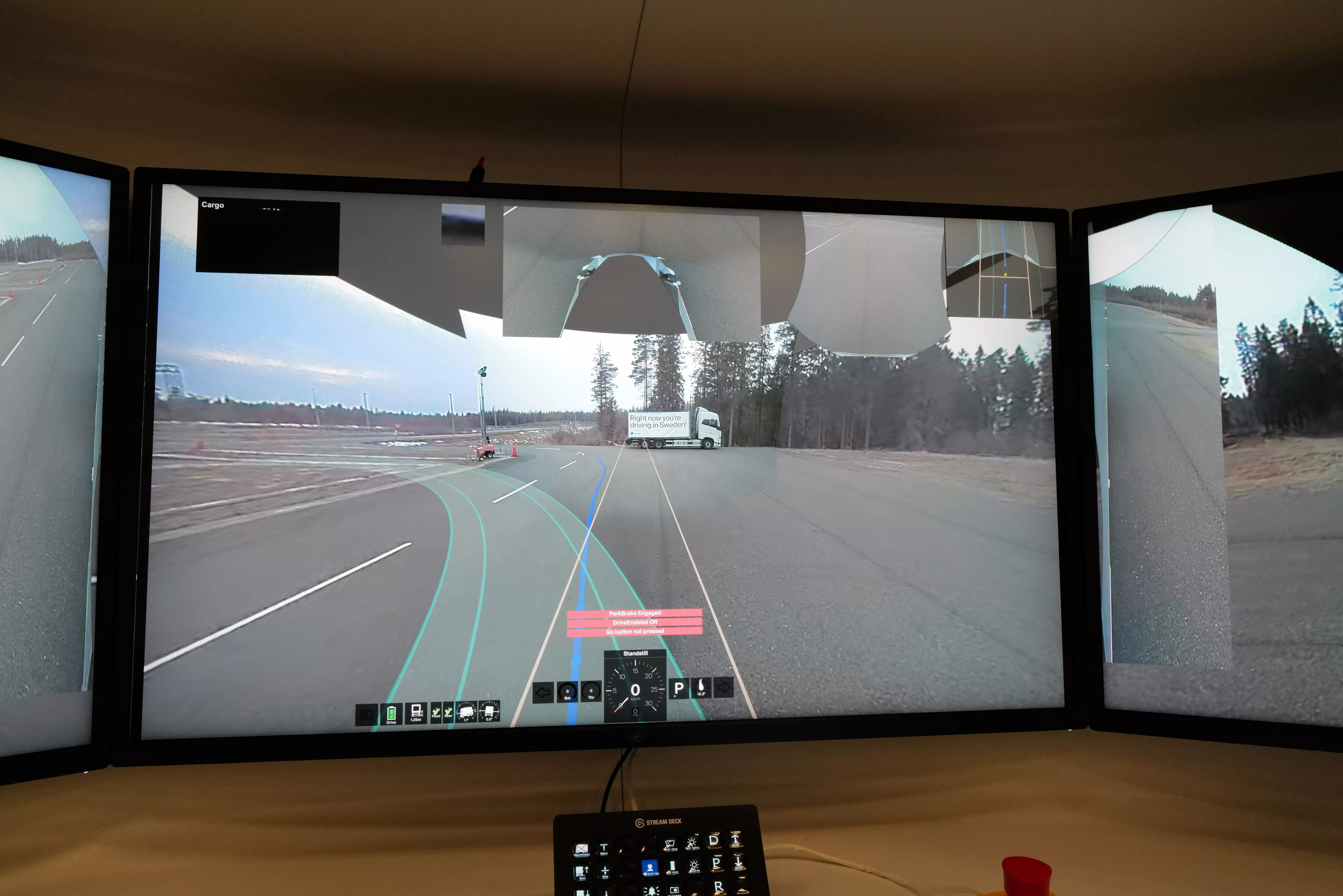 A screen that shows how an autonomous truck can be controlled virtually