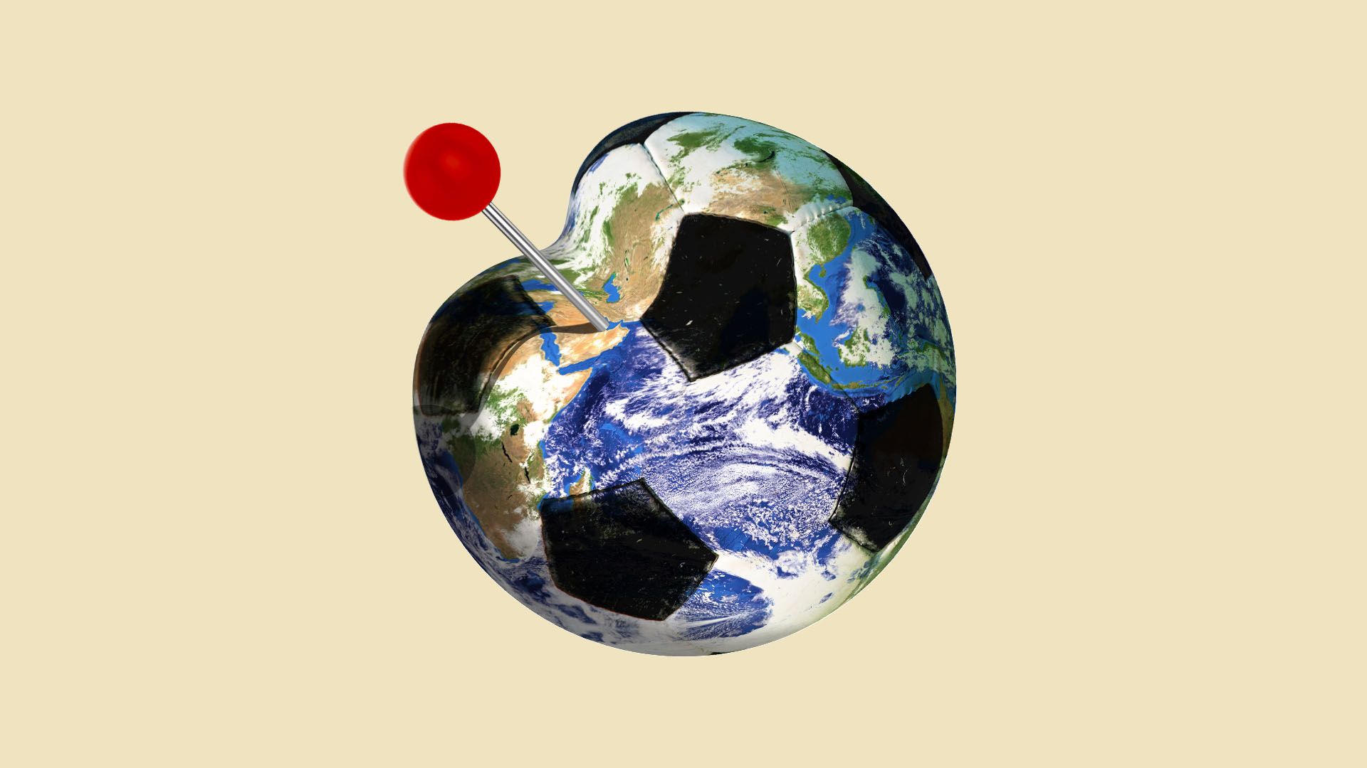 Illustration of deflating globe soccer ball