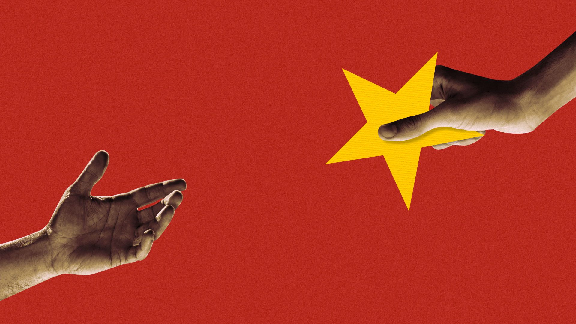 Illustration of hand giving a star to an outreached hand.