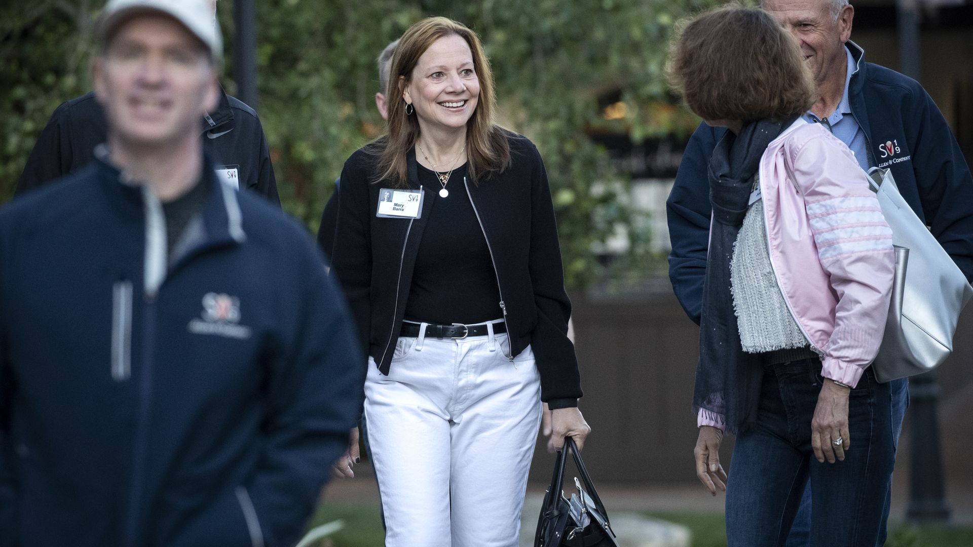 GM CEO Mary Barra dressed somewhat casually at a conference. 