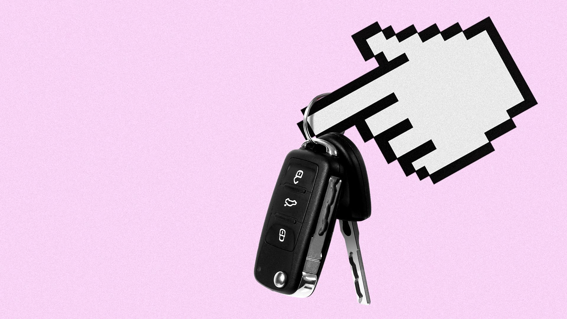 Illustration of a cursor holding a set of car keys.