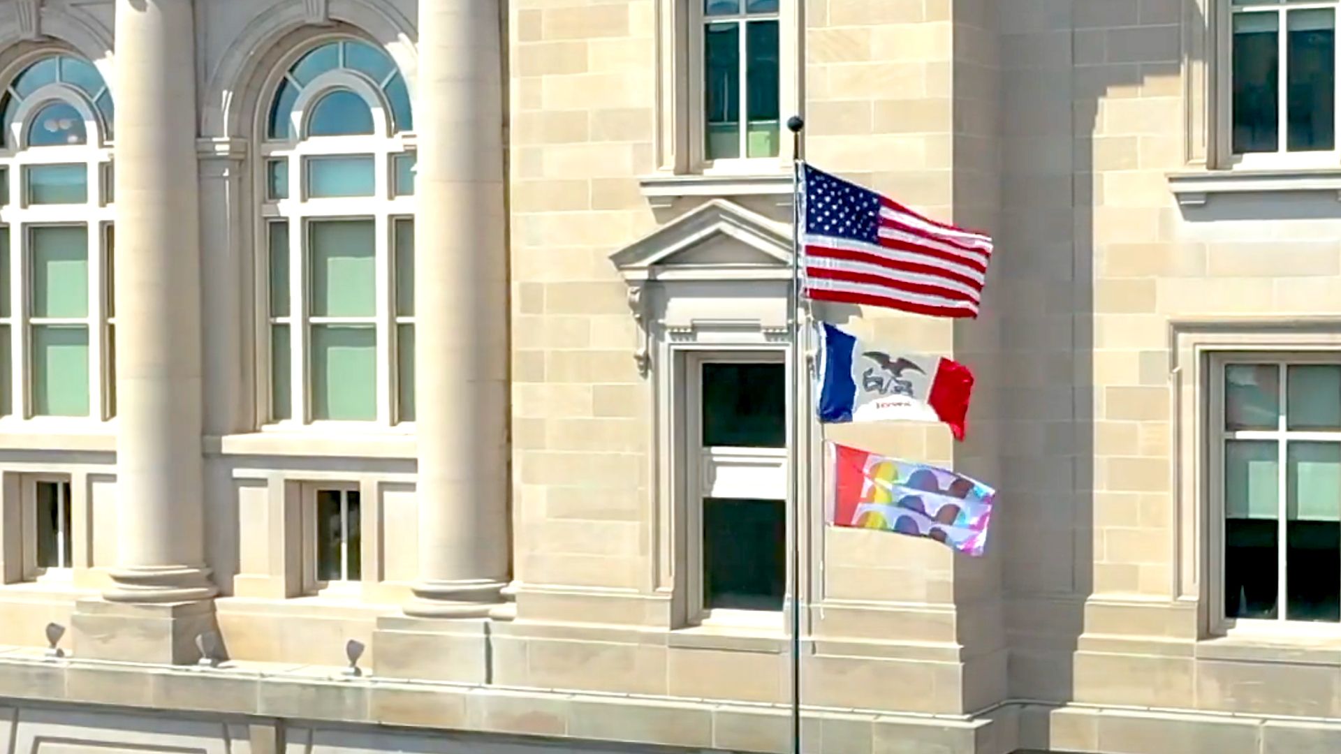 A photo of Des Moines' new pride flag.