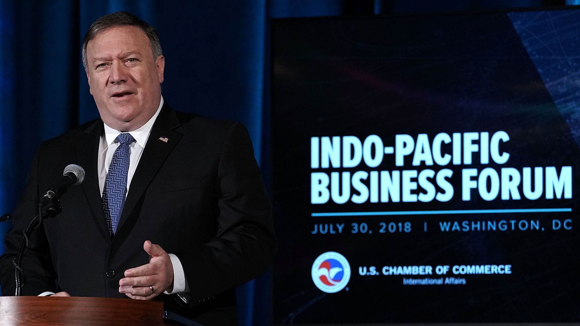 U.S. Secretary of State Mike Pompeo speaks during the Indo-Pacific Business Forum at the U.S. Chamber of Commerce (USCC) July 30, 2018 in Washington, DC.