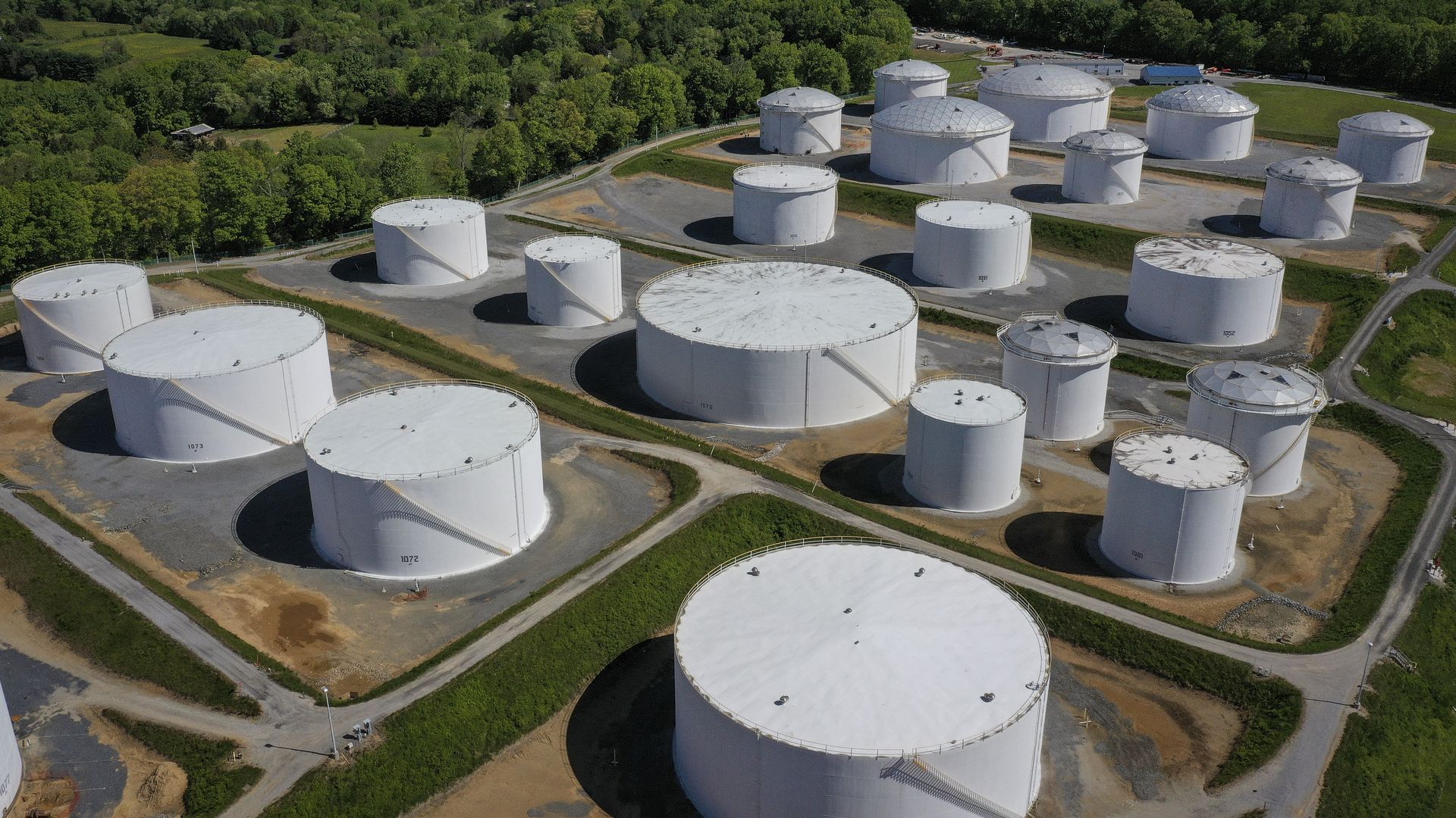 Colonial Pipeline fuel tanks in Woodbine, Maryland, in May 2021.