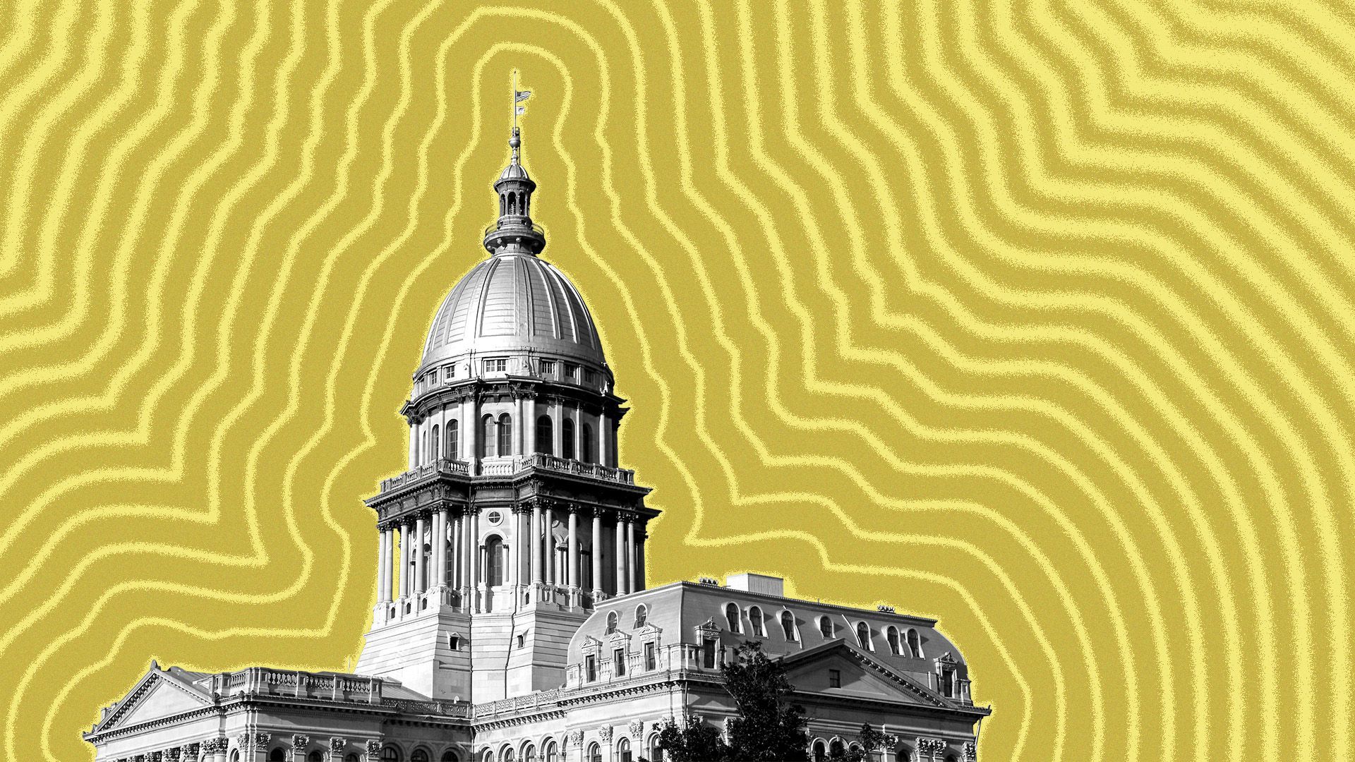 Illustration of the Illinois State Capitol building with lines radiating from it.