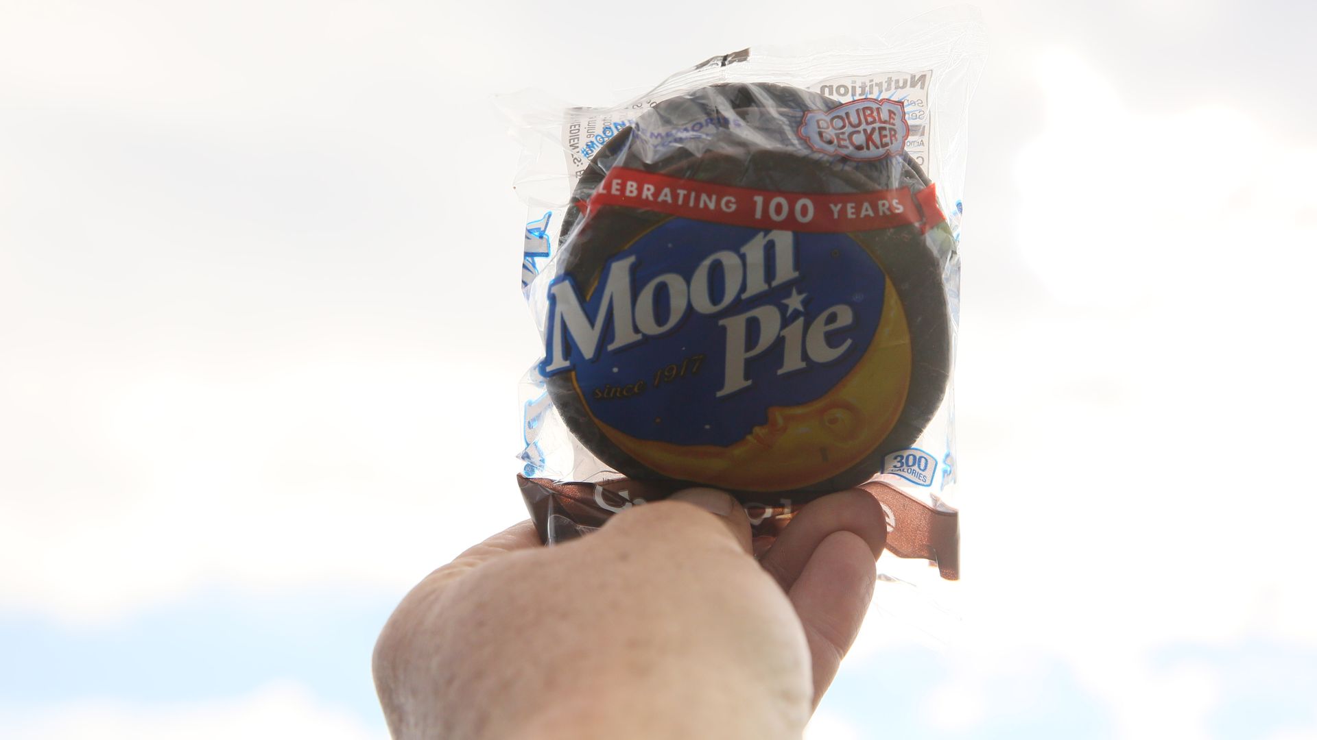 A "Moon Pie" held up to eclipse the Sun.
