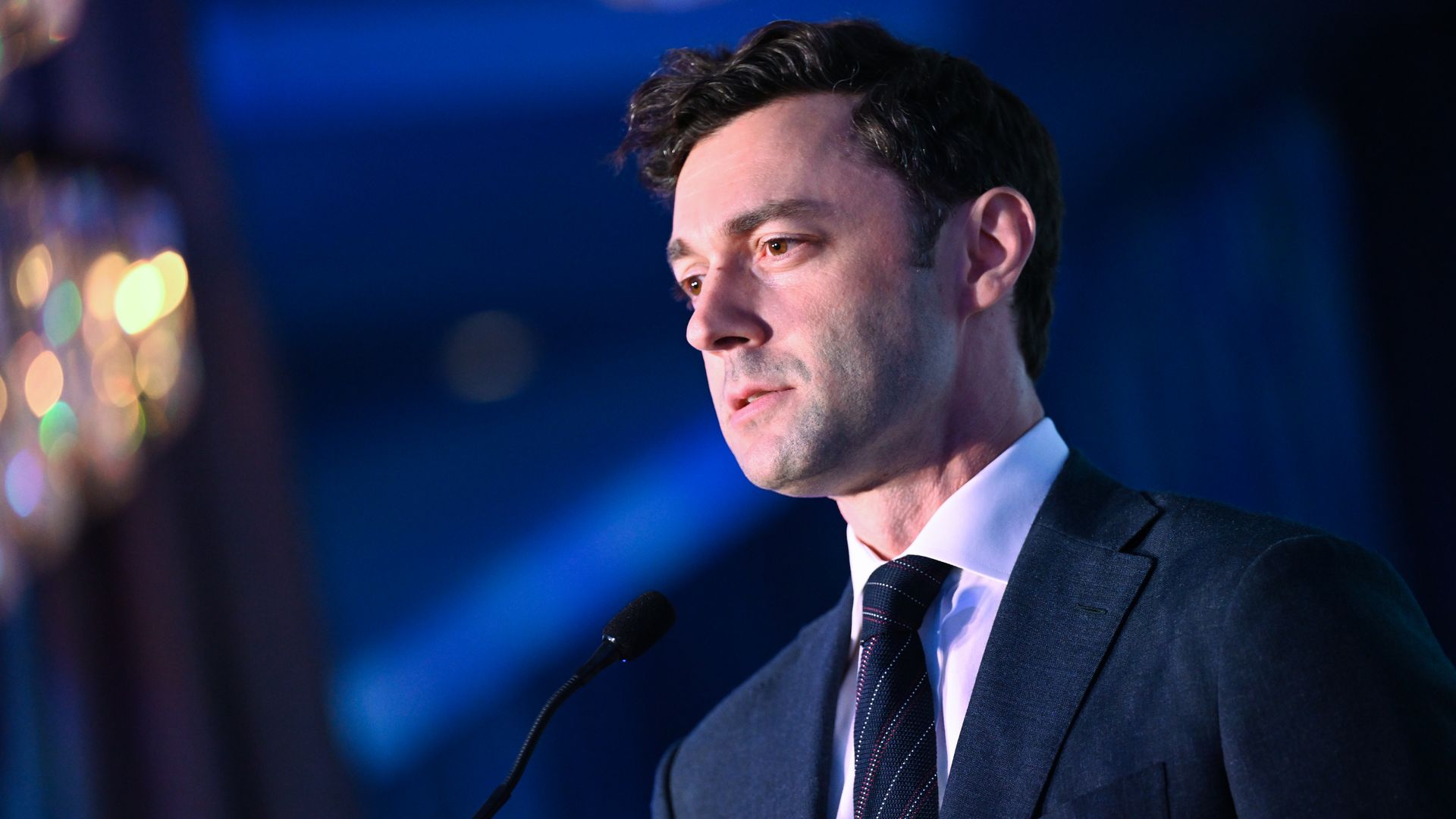 Sen. Jon Ossoff delivers remarks at John and Lillian Miles Lewis Foundation 2025 Good Trouble Gala at Flourish Atlanta on May 29 in Atlanta. 