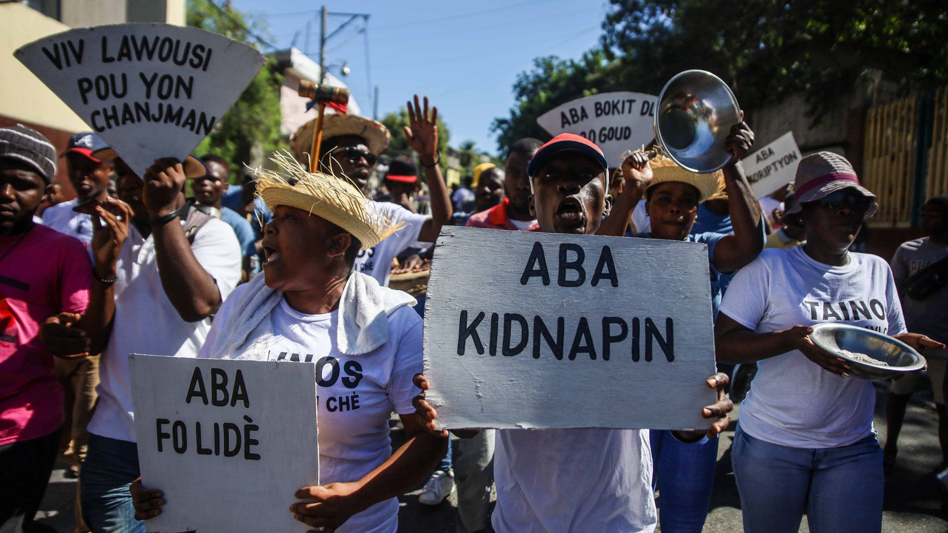 People in Haiti protest against the country's spike in kidnappings in November. 