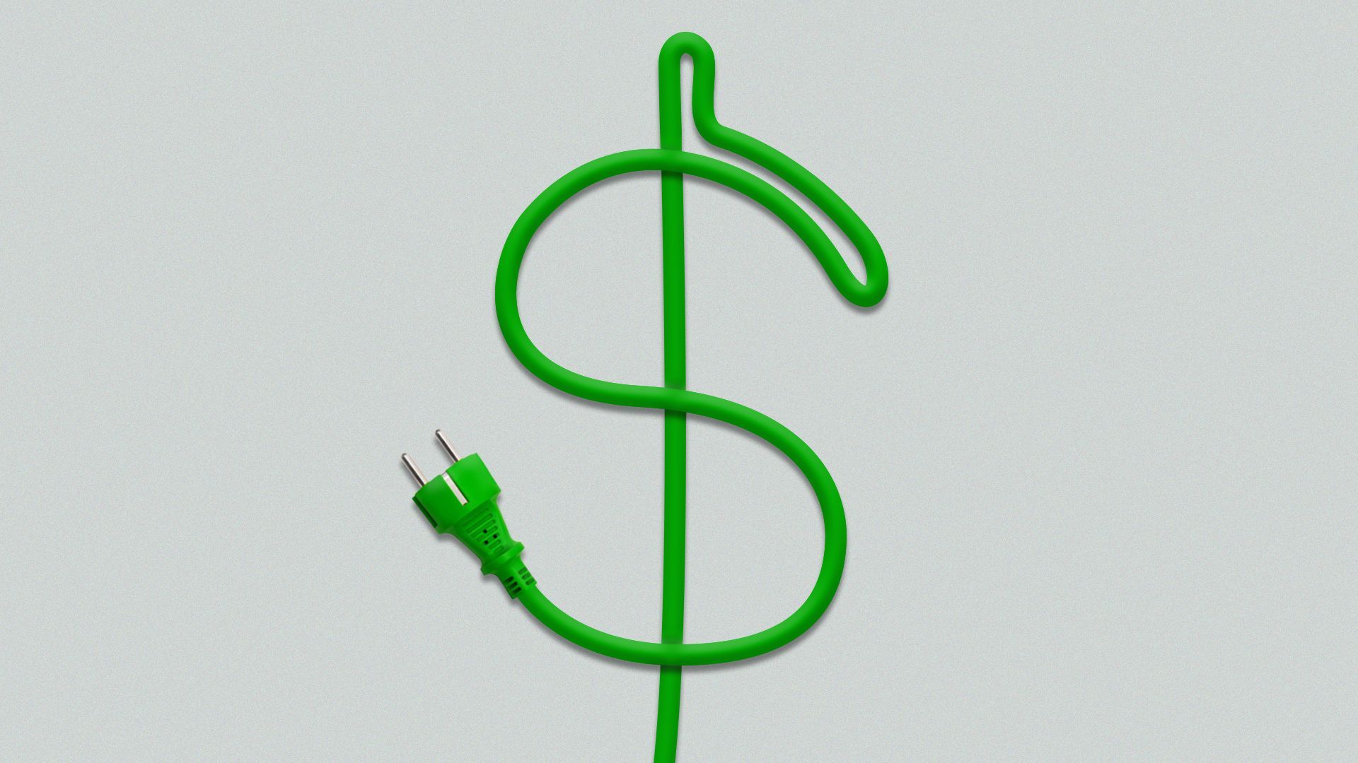 Illustration of an electrical plug and cord forming the shape of a dollar sign.