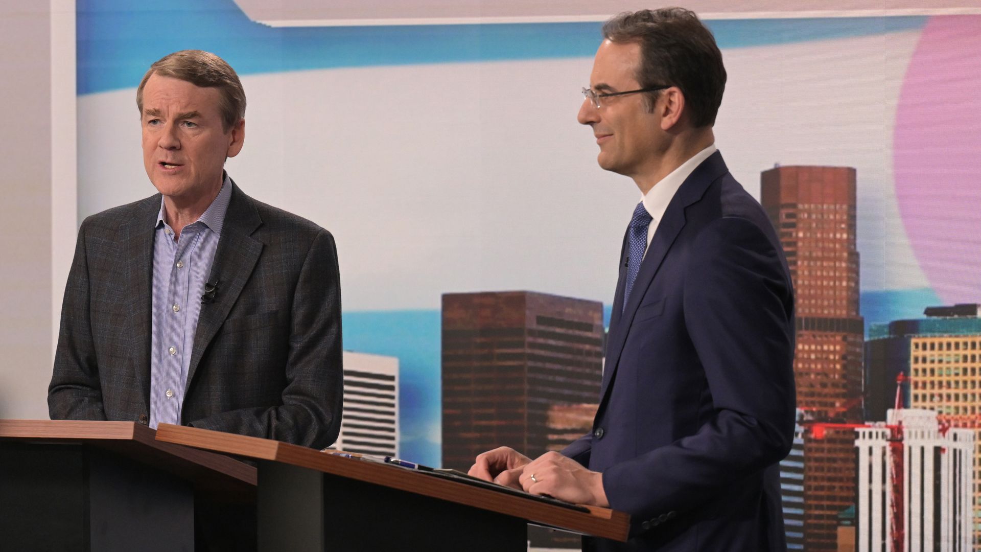 Sen. Michael Bennet, left, and Attorney General Phil Weiser. Photo: RJ Sangosti/Denver Post via Getty Images