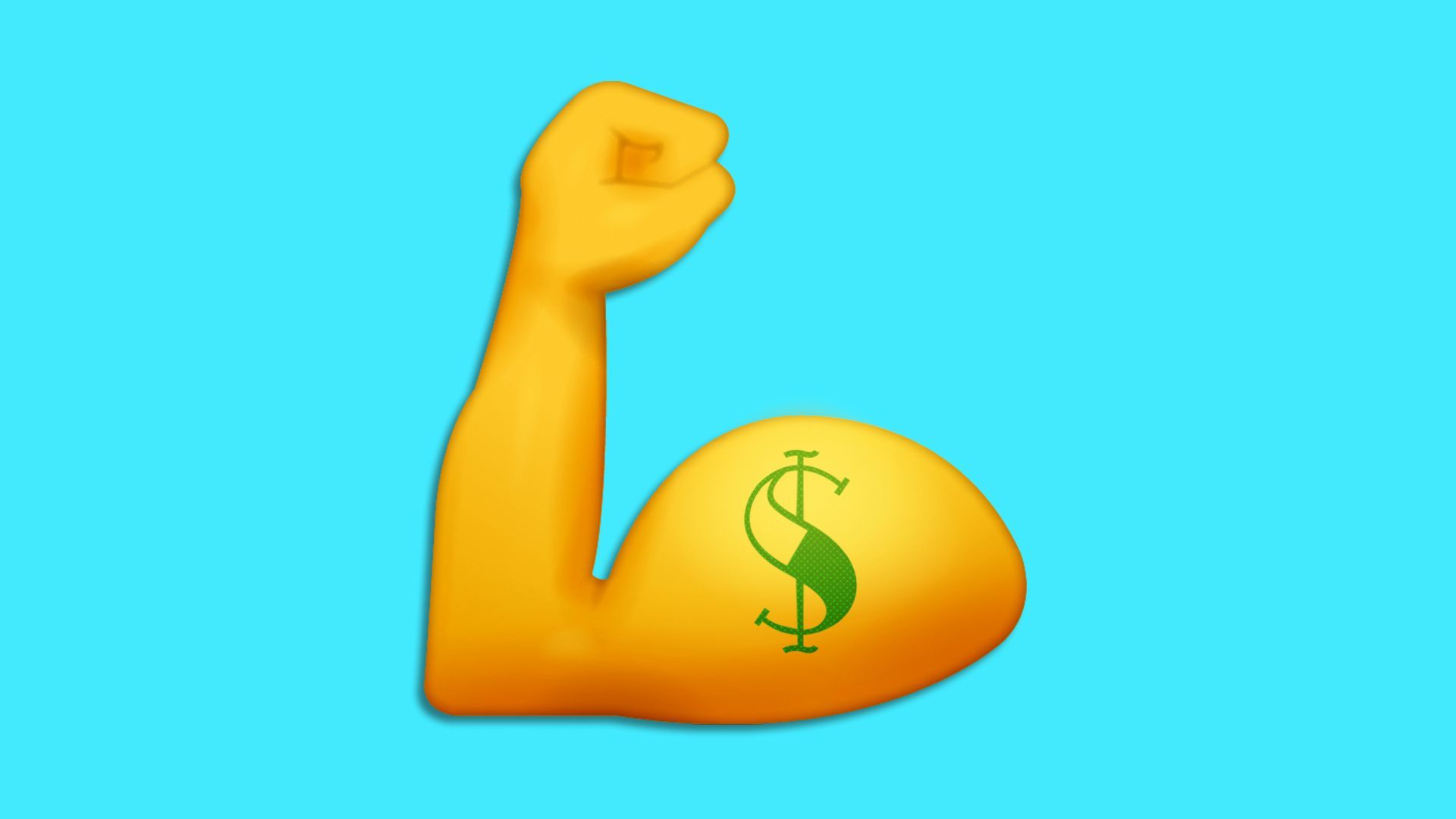 Illustration of the flex muscle emoji with a dollar sign tattoo.