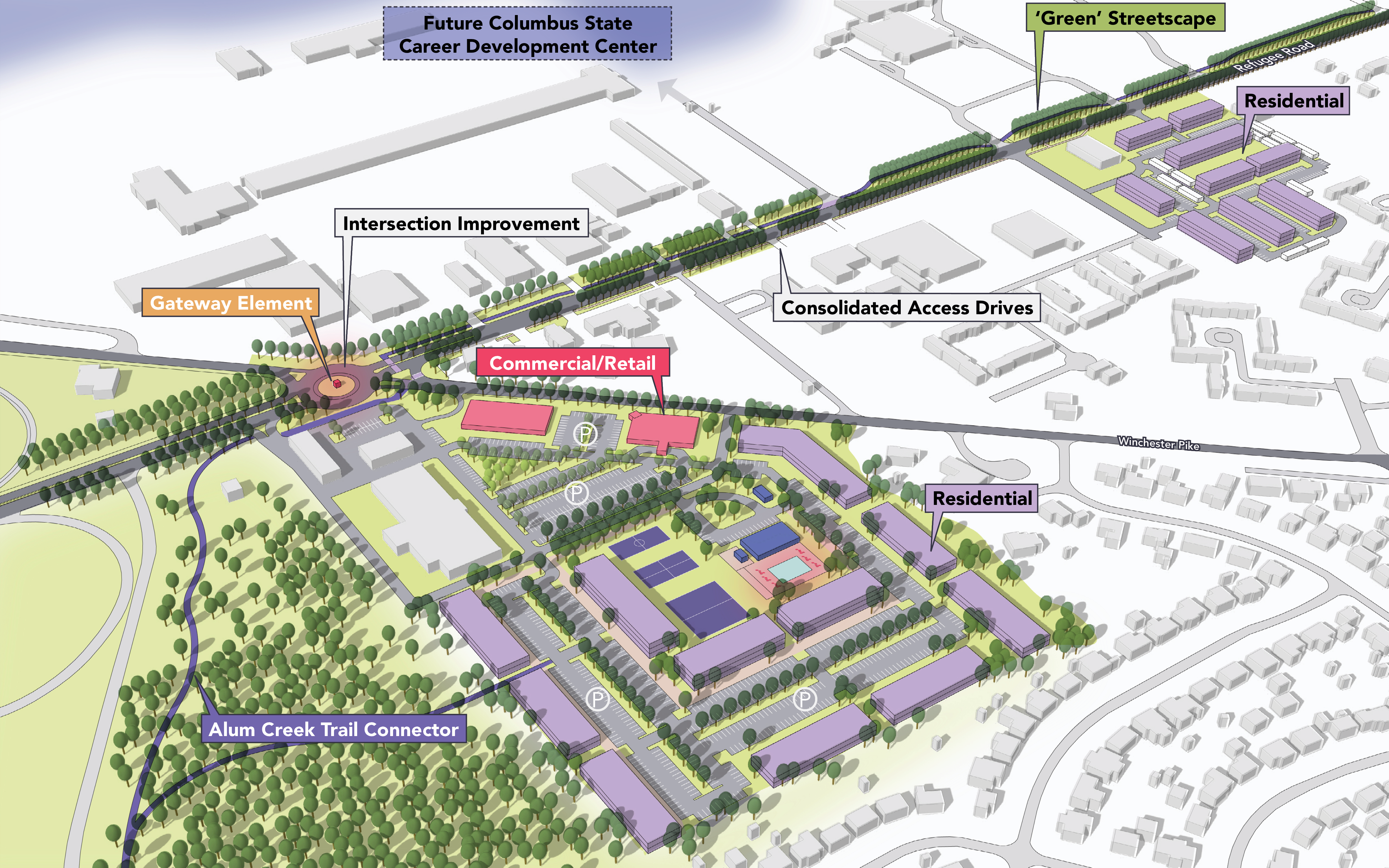 A map of the proposed western gateway of redeveloped Eastland area
