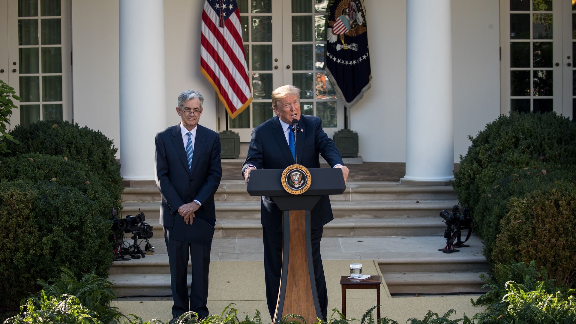 A photo of President Trump announcing his nominee for the chairman of the Federal Reserve Jerome Powell.