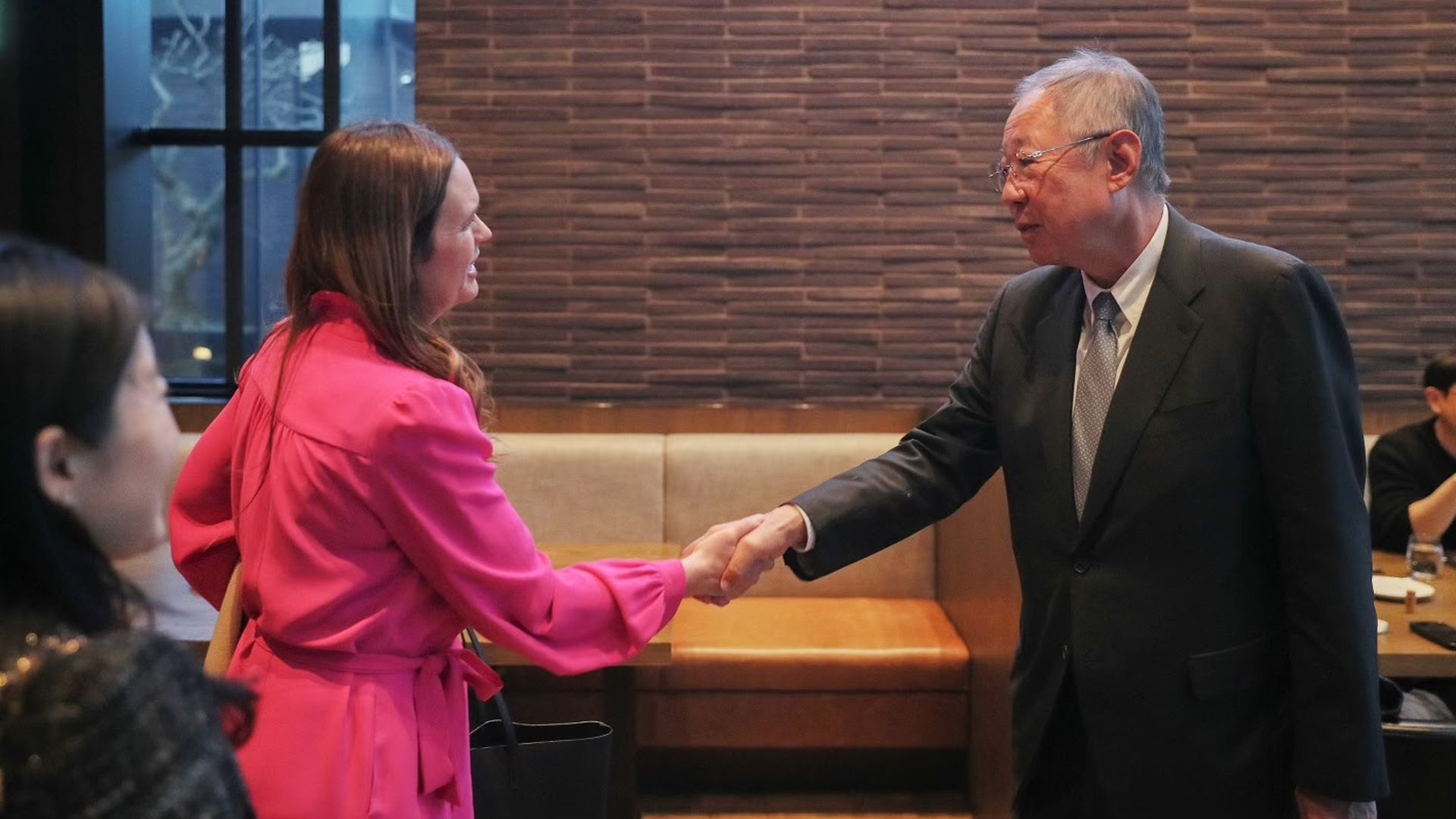 Governor Sarah Huckabee Sanders with Jin Roy Ryu, CEO of Poongsan Group, a metal manufacturer on March 8, 2024.